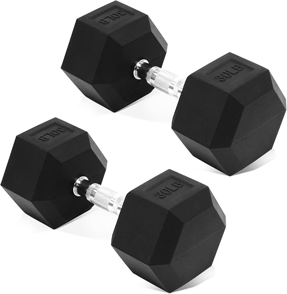 Fitvids Hex Dumbbells Rubber Coated Hand Weights Pairs for Exercises and Fitness ΓΒ’Γ’β¬Òβ¬Ε 30 LB PairΓΒ’Γ’β¬Òβ¬Ε Black