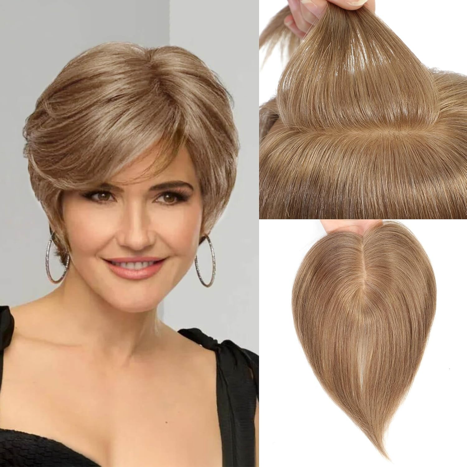 MORICHY Human Hair Toppers for Women Short Hair Toppers for Women Real Human Hair Skin Scalp Top Hair Pieces Hair Toppers for Women with Thinning Hair Patches for Hair Loss Light Brown Blonde 3 Clip 7 Inch-3 Clip Light Soft Natural Brown