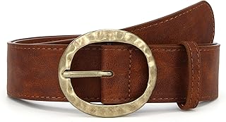 Earnda Cowgirl Wide Chunky Belt for Women Jeans Western Waist Belts | 1.5 in Wide, Antique-finished Faux Leather, Vintage Gold-tone Oval Buckle, Country Casual Boho Dresses Coats Sweater