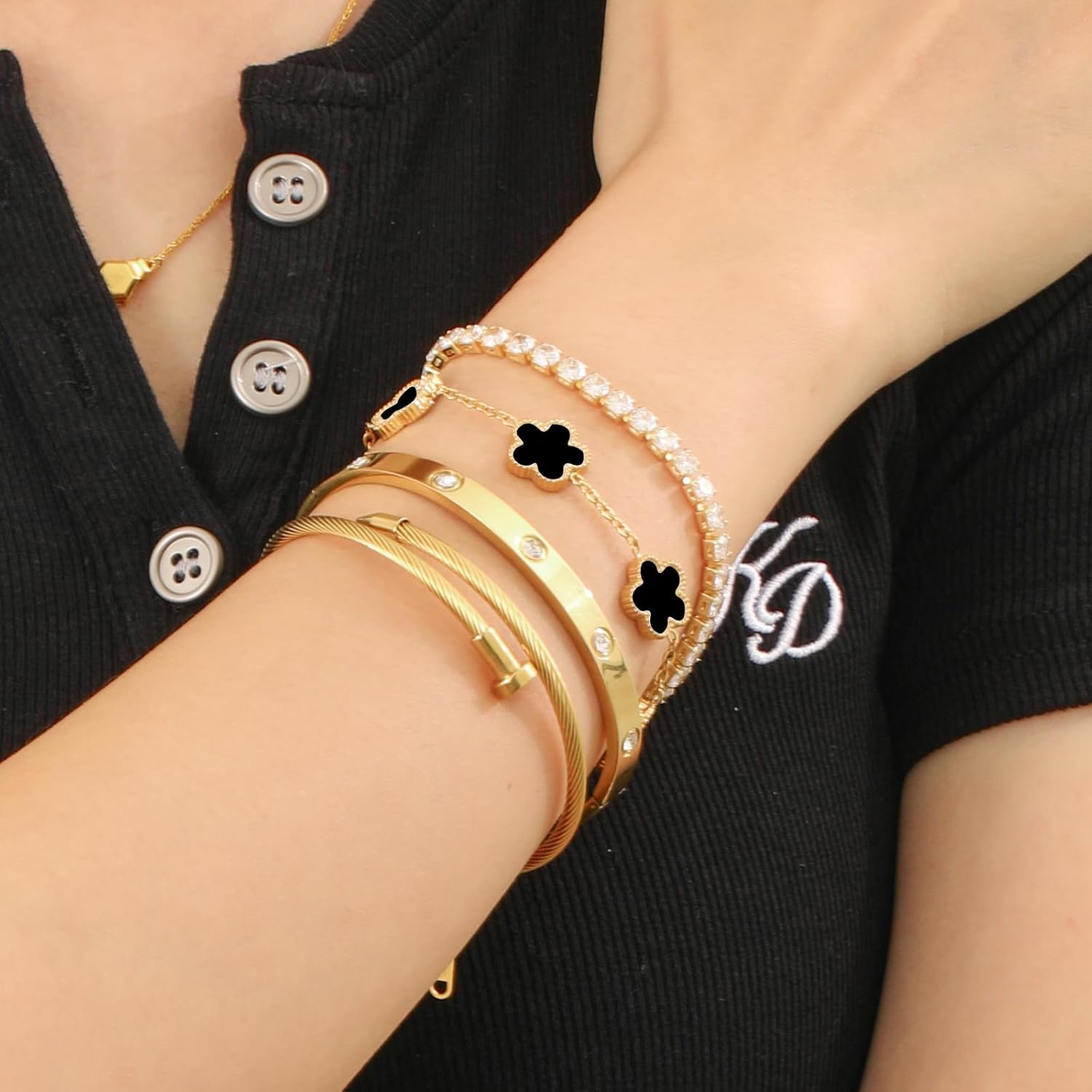 18K Gold Plated Womens Stackable Floral Bracelets Set,Twisted Cable Bangle,Trendy Jewelry,Waterproof adjustable bracelet,Christmas Birthday Gifts for Girlfriend or Mother. - Image 6