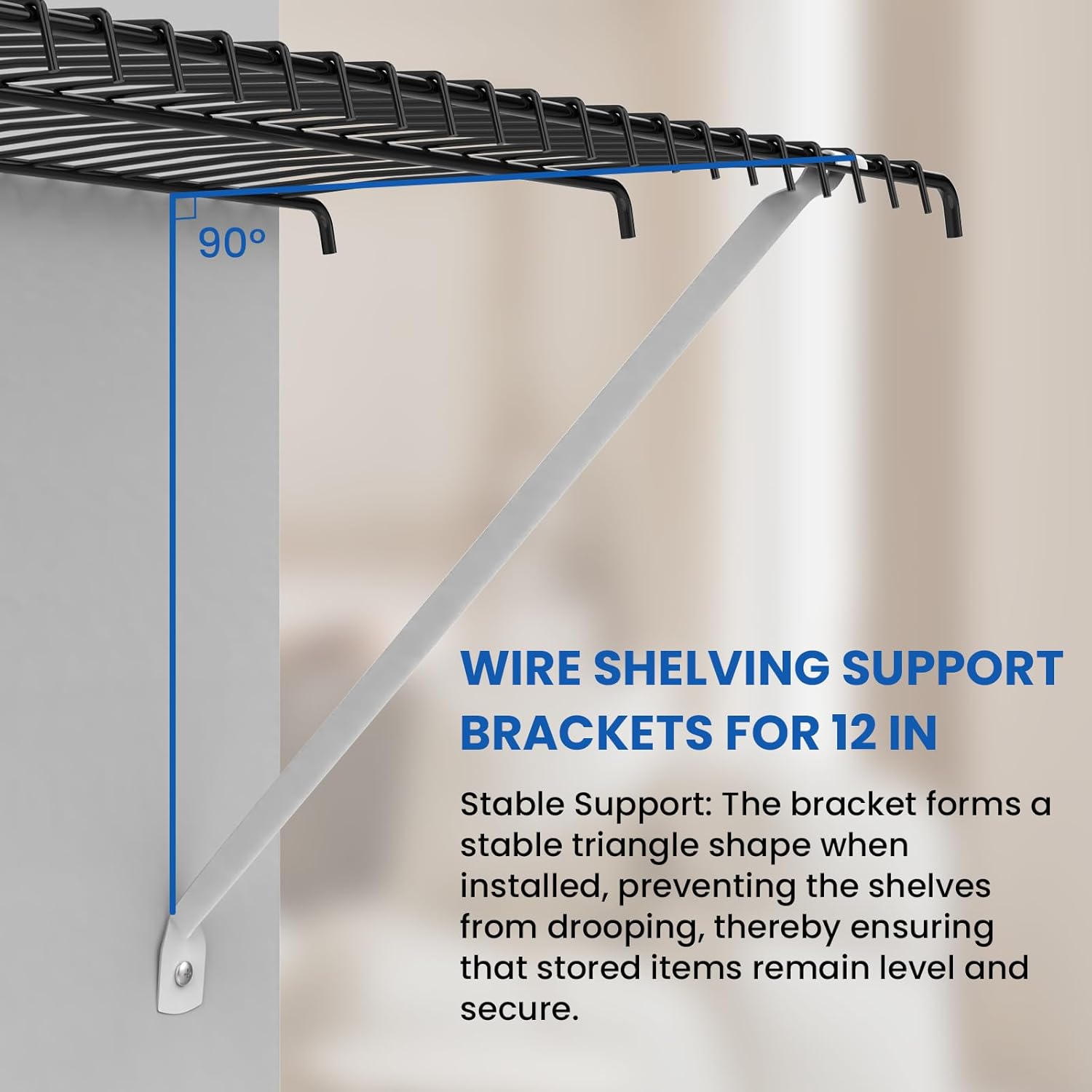 4 Pcs 12 Inch Wire Shelf Brackets, White Metal Closet Support Brackets for Wire Shelving (Included Screws and Anchors)