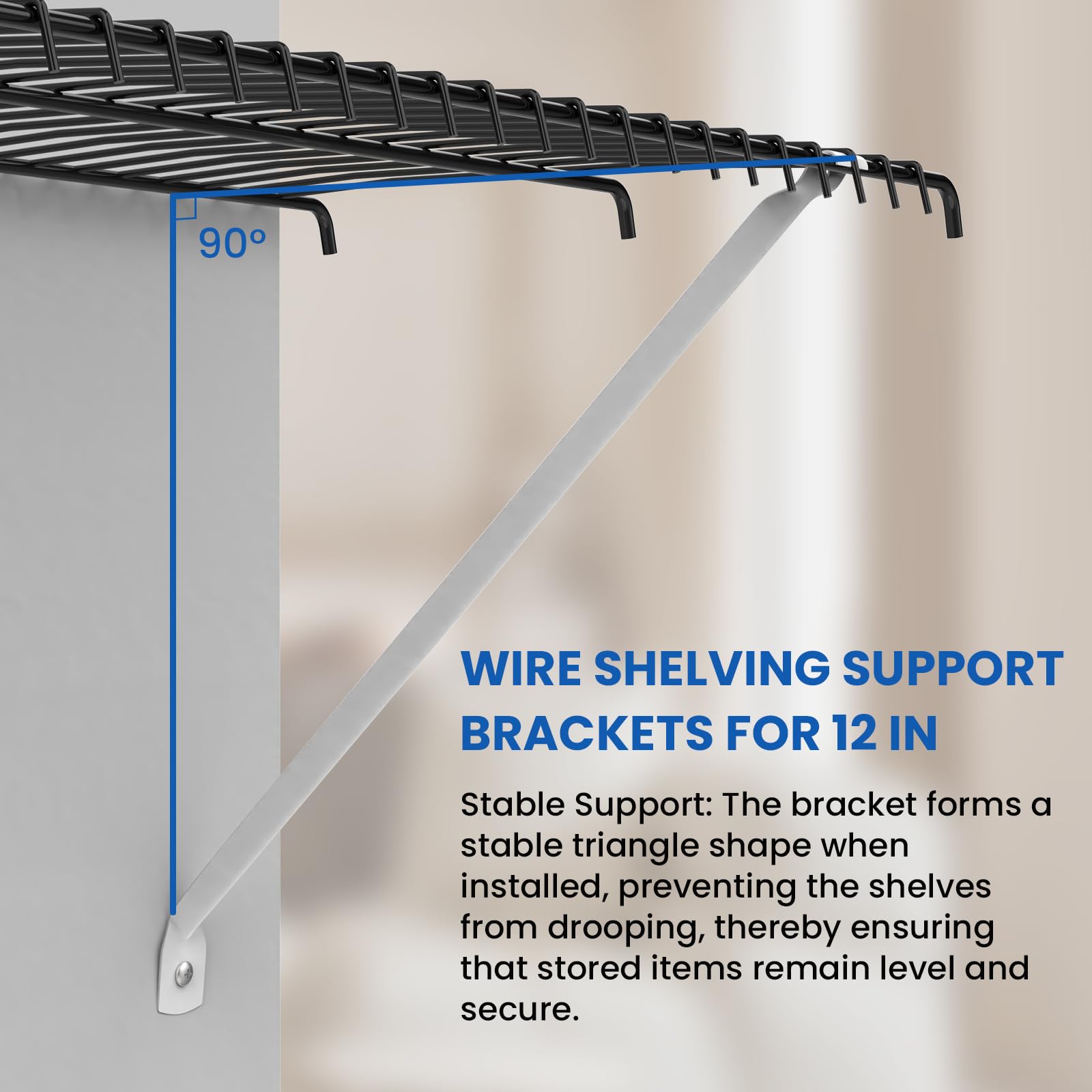 8 staffe per mensole in filo metallico da 30,5 cm, staffe di supporto per armadi in metallo bianco per scaffalature (viti e tasselli inclusi)
