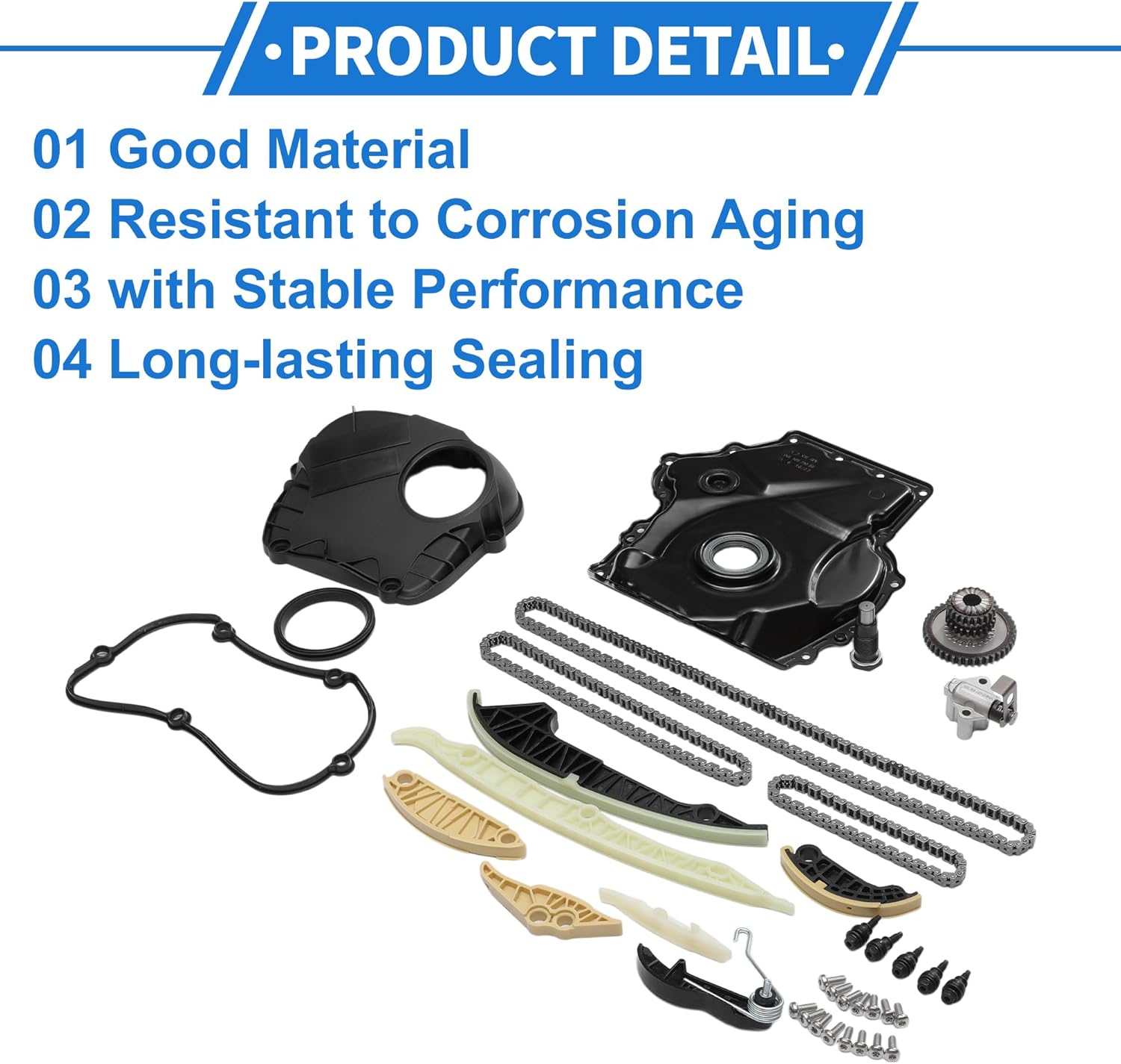 1 Set Timing Chain Kit 06H103269H/06H109210AG for Volkswagen Tiguan 2009-2010 2.0L Long-lasting Sealing Metal Plastic Black Timing Cover Tensioner Guide Rail Bolt