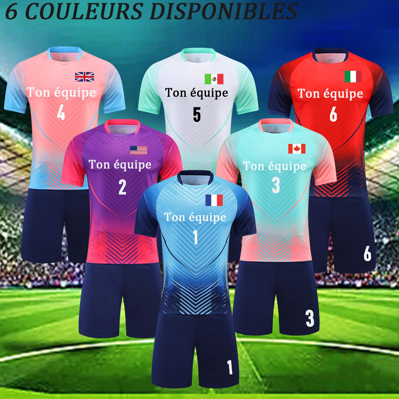 Maillot de Foot Enfant Personnalis Ensemble Foot Enfant Adulte T-Shirt et Shorts Maillot de Foot avec Nom Numéro Logo de l'équipe