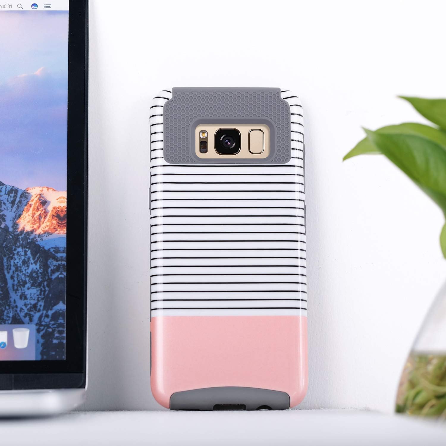 ULAK Galaxy S8 Case, Samsung S8 Case, Dual Layer Stylish Designed Hybrid TPU Protective Cover for Samsung Galaxy S8 (Minimal Rose Gold Stripes+Grey), Will not Fit S8 Plus
