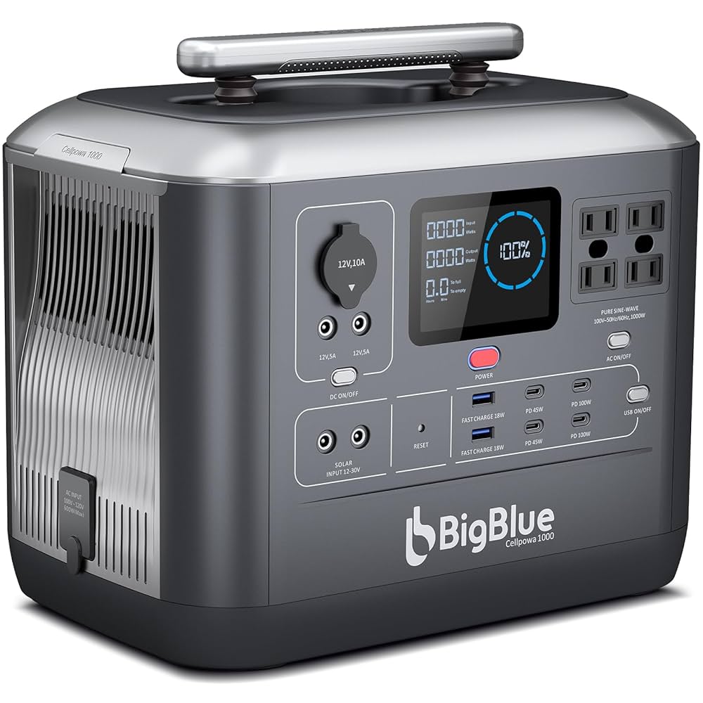 Amazon.co.jp: BigBlue ポータブル電源 1.5時間フル充電 AC1000W