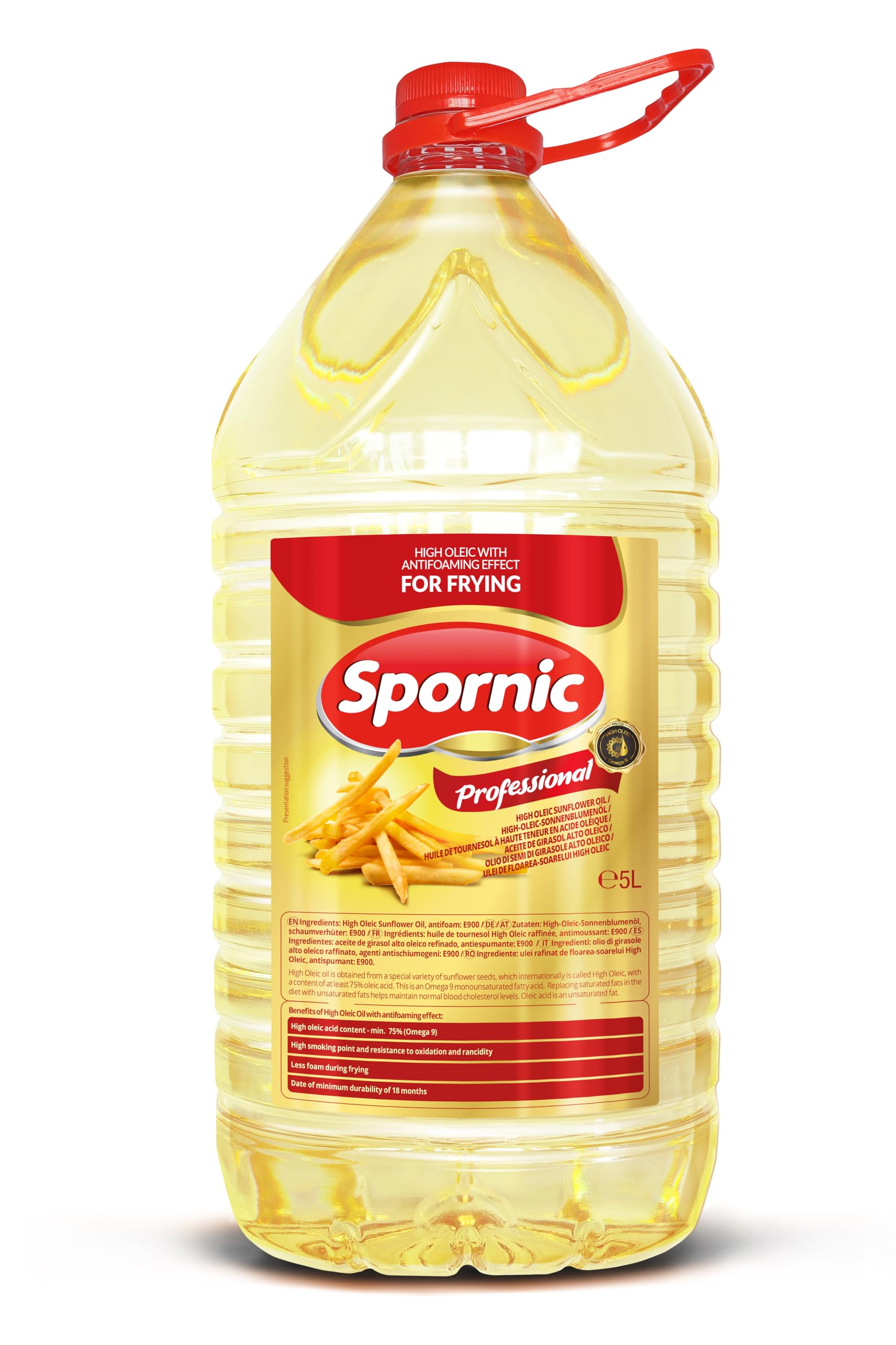 Huile de tournesol professionnel SPORNIC - Carton de 2 bidons de 5 L - Idéale pour la friture - Haut taux d'acide oléique - Résiste à des températures jusqu'à 250 degrés