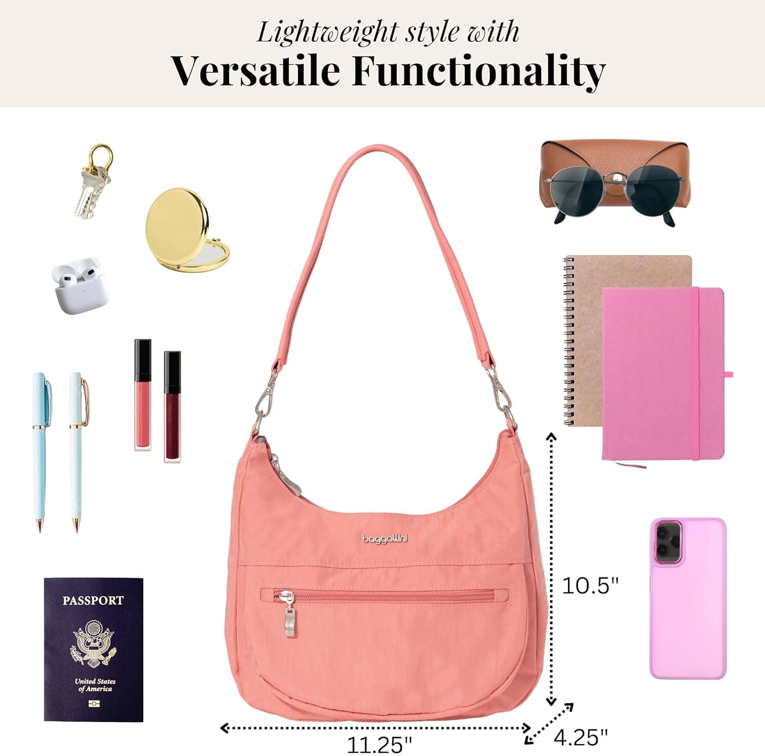 Baggallini Modern Pocket Half Moon 11"x10.5" Shoulder Women W/Replaceable Straps Converts to Crossbody Bag - Image 5