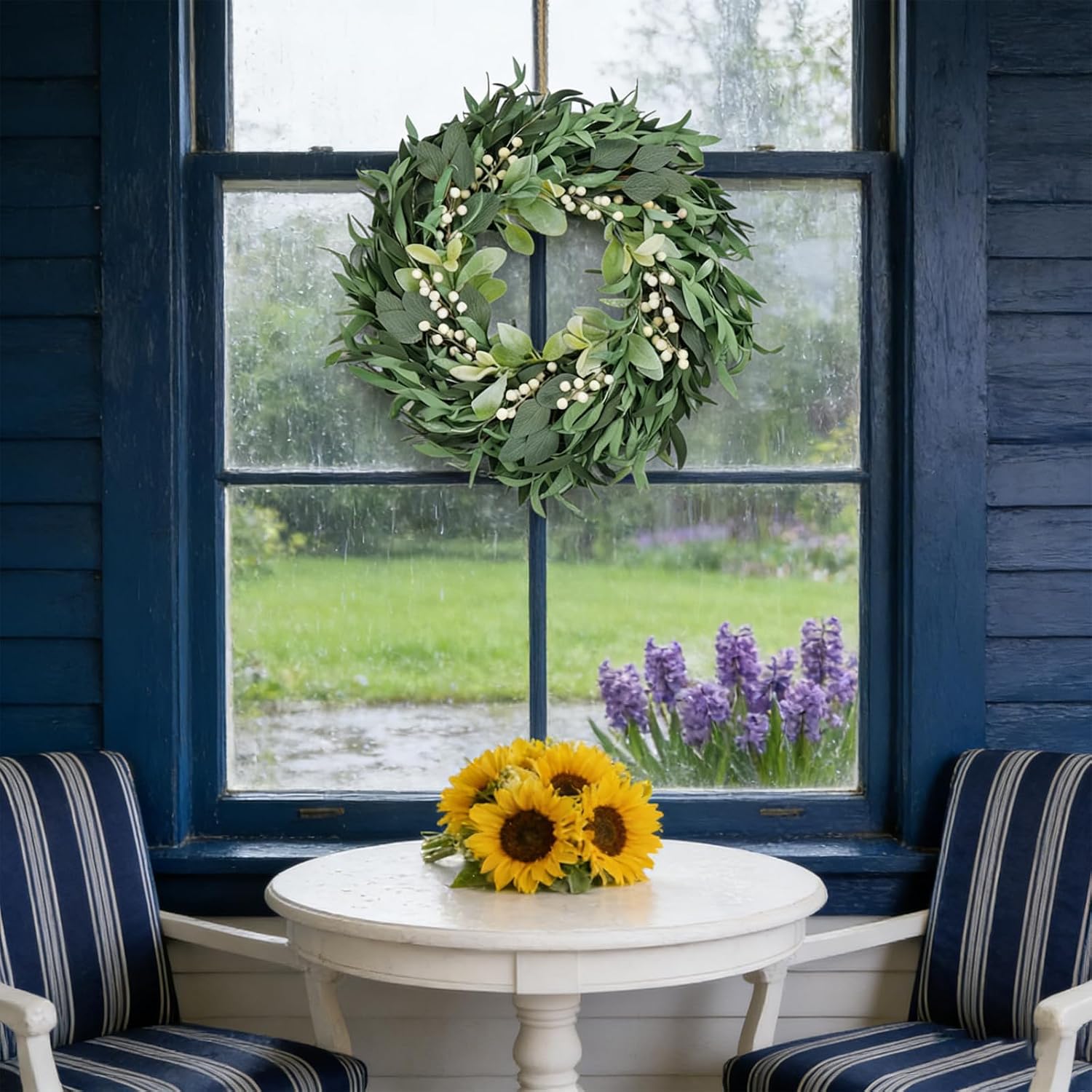 Olive Wreath for Front Door 22 inch, Greenery All Season Wreath with Olive Leaf, Home Decoration for Outdoor Living Room Indoor Wall and Outside Summer All Season Wedding