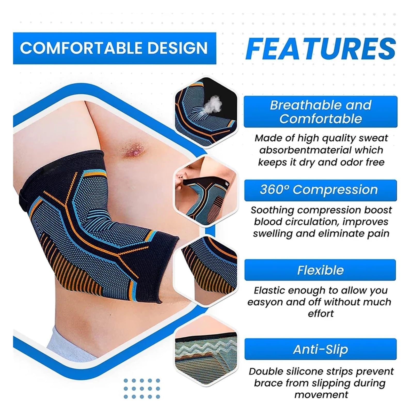 Gomitiere Sportive Sports Compression Elbow Support Brace Protector Knitted Arm Pads for Fitness Cycling Running Basketball Football Outdoor per Lo Sport(2 PCS Elbow Support,L)
