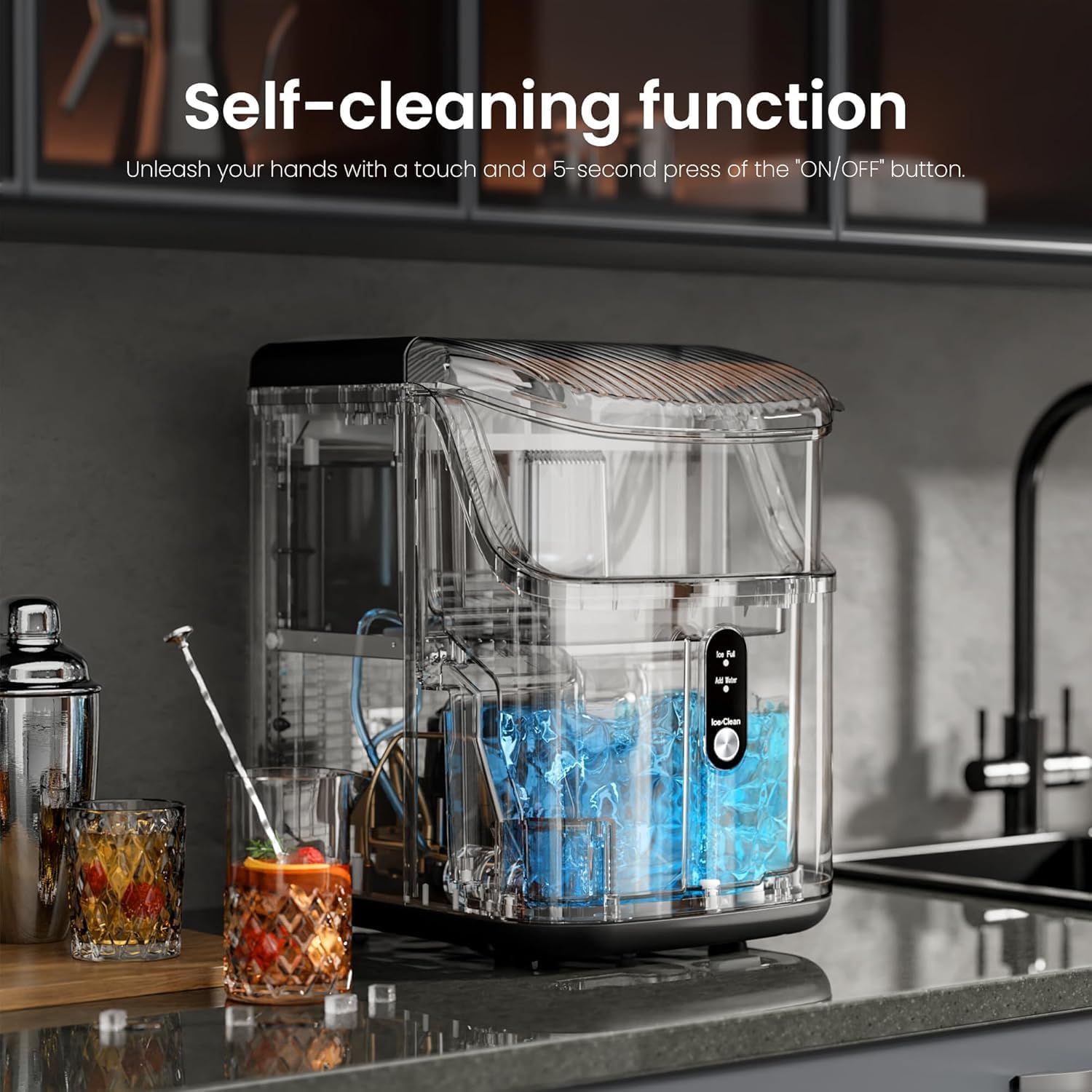 Nugget Ice Maker Countertop With Chewable Ice, 35lbs/Day, Portable Ice Maker Countertop With Handle, One-Click Operation, Compact Design Crushed Pellet Ice Maker For Home & Kitchen(Green) on Fridge.com - View 4