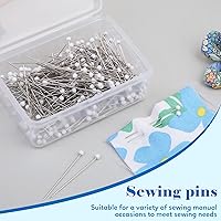 Vista 3 de Sewing Pins, 300 PCS Straight Pins for Fabric, White Pearlized Ball Head Quilting Pins Long 1.5inch with Transparent Plastic Box for Dressmaker