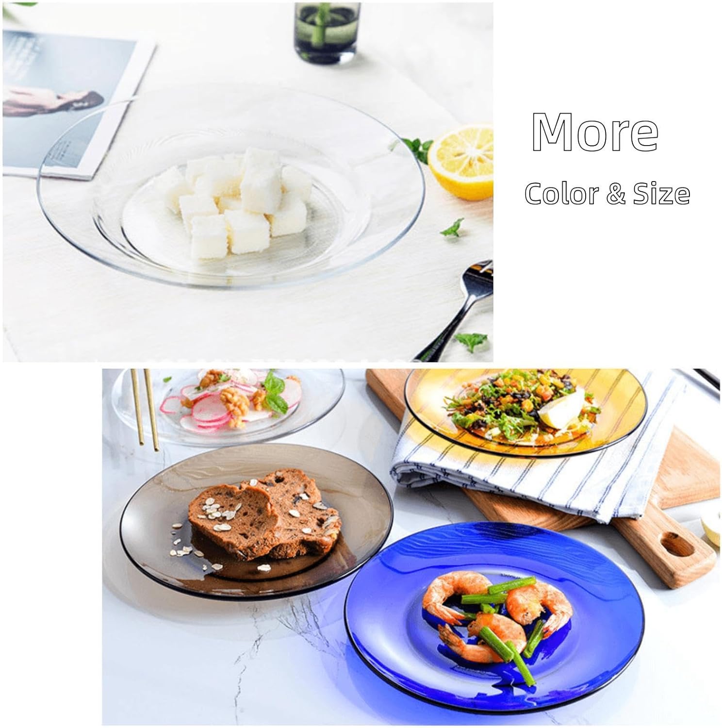 Tempered Clear Glass Plate, 7.5inch Dinner Plate, Decorative Glass Serving Plate for Salad, Dessert, Kitchen Dining Table, 2Pack (clear, 2pcs 7.5inch)