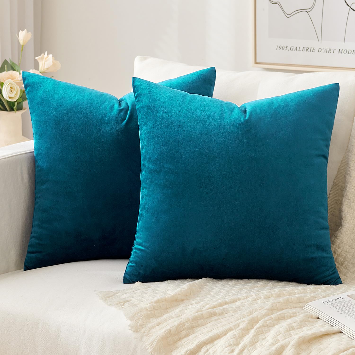 Slozzi 2er Set Samt Kissenbezüge Haushalt Dekokissen Dekorative Kissenhülle Weich Sofakissen für Sofa Schlafzimmer Wohnzimmer