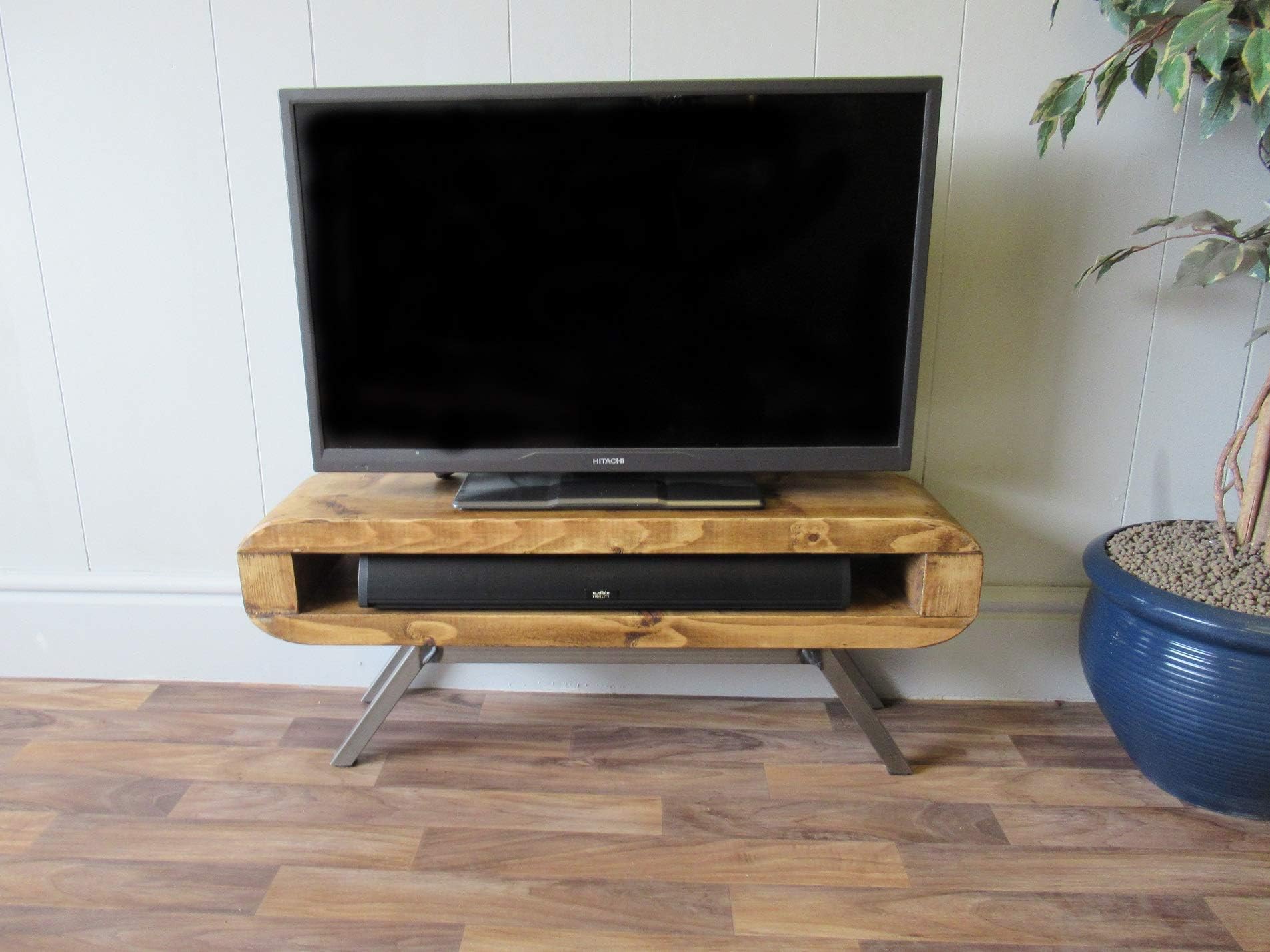 Retro tv stand, narrow tv unit rustic industrial 100 cm