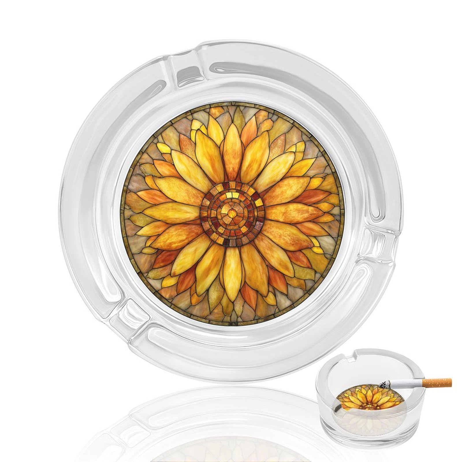 Stained Glass Tiles Sunflowers Glass Ashtray for Cigarettes Portable Decorative Ash Trays for Home Office Decor