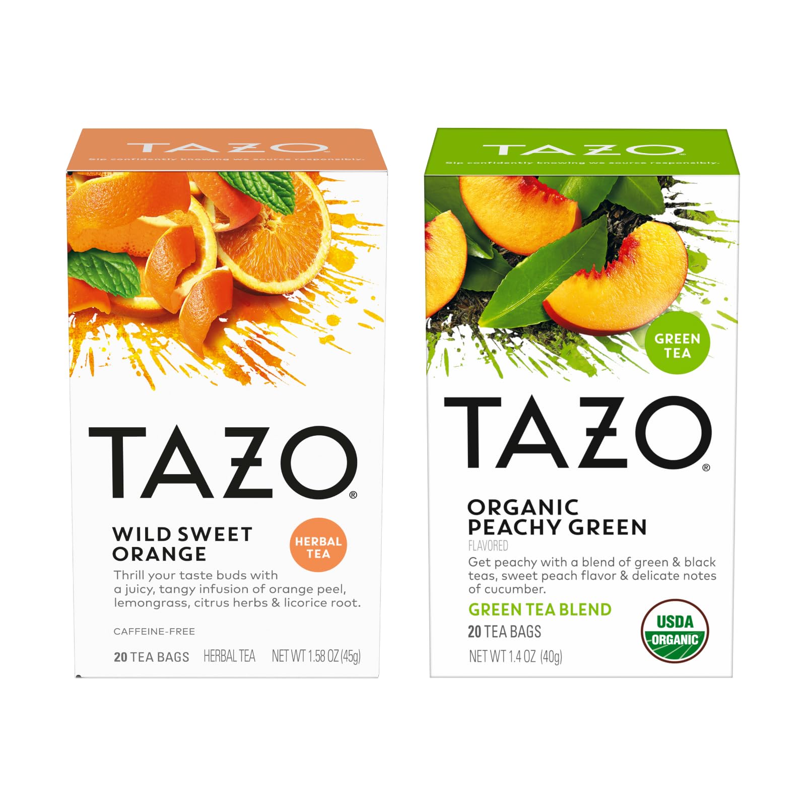 TAZO Wild Sweet Orange & Peachy Green / 20 Count (Pack of 2) / 2 Fruit & Herbal Tea