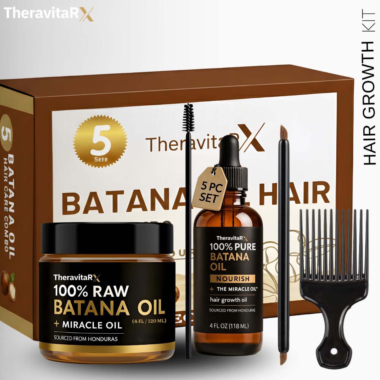 Batana Oil Hair Growth Kit – 5Pc Set: Pure Raw Batana Oil 4oz + 4.2oz Paste + Lash & Brow Tools – Organic, Unrefined Scalp & Edges Treatment Inspired by Dr. Sebi – From Honduras - Image 6