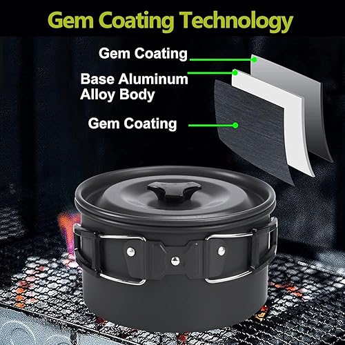 Miniatura 6 de aiGear Juego de utensilios de cocina para camping, kit de desorden con bolsa de almacenamiento, sartén y tetera, accesorios de campamento para