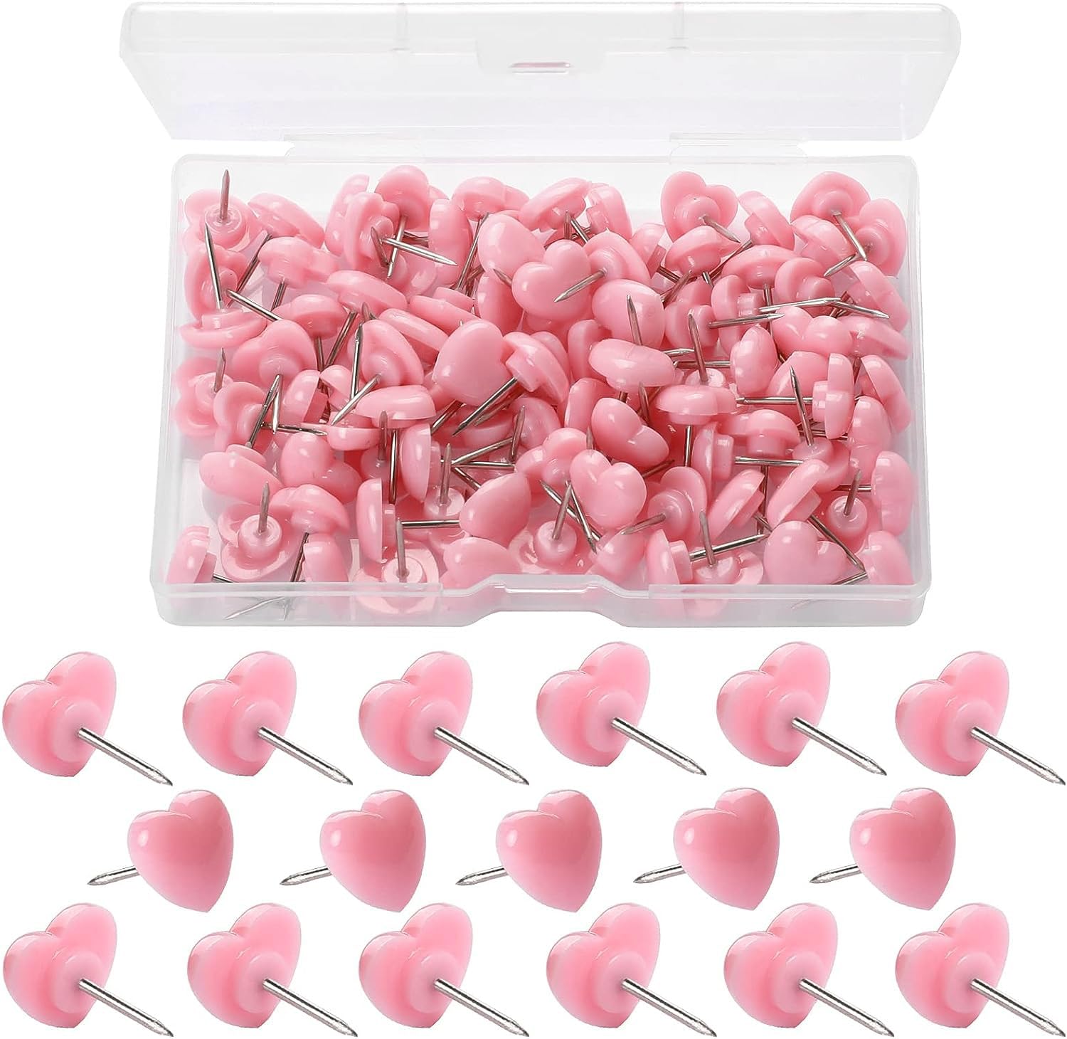 AKOAK Love Heart Push Pins, Pink Decorative Tacks, Plastic Push Pins for Cork Boards, Bulletin Boards Photo Wall Maps Poster Notes Home Office School