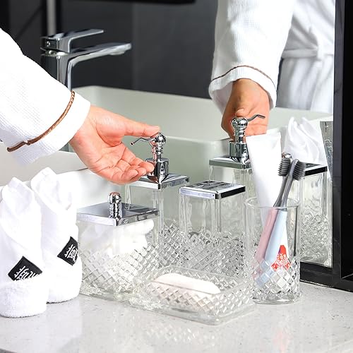 Miniatura 2 de Juego completo de accesorios de baño de cristal, juego completo de accesorios de baño de 5 piezas, incluye dispensador de loción, jabonera, soporte