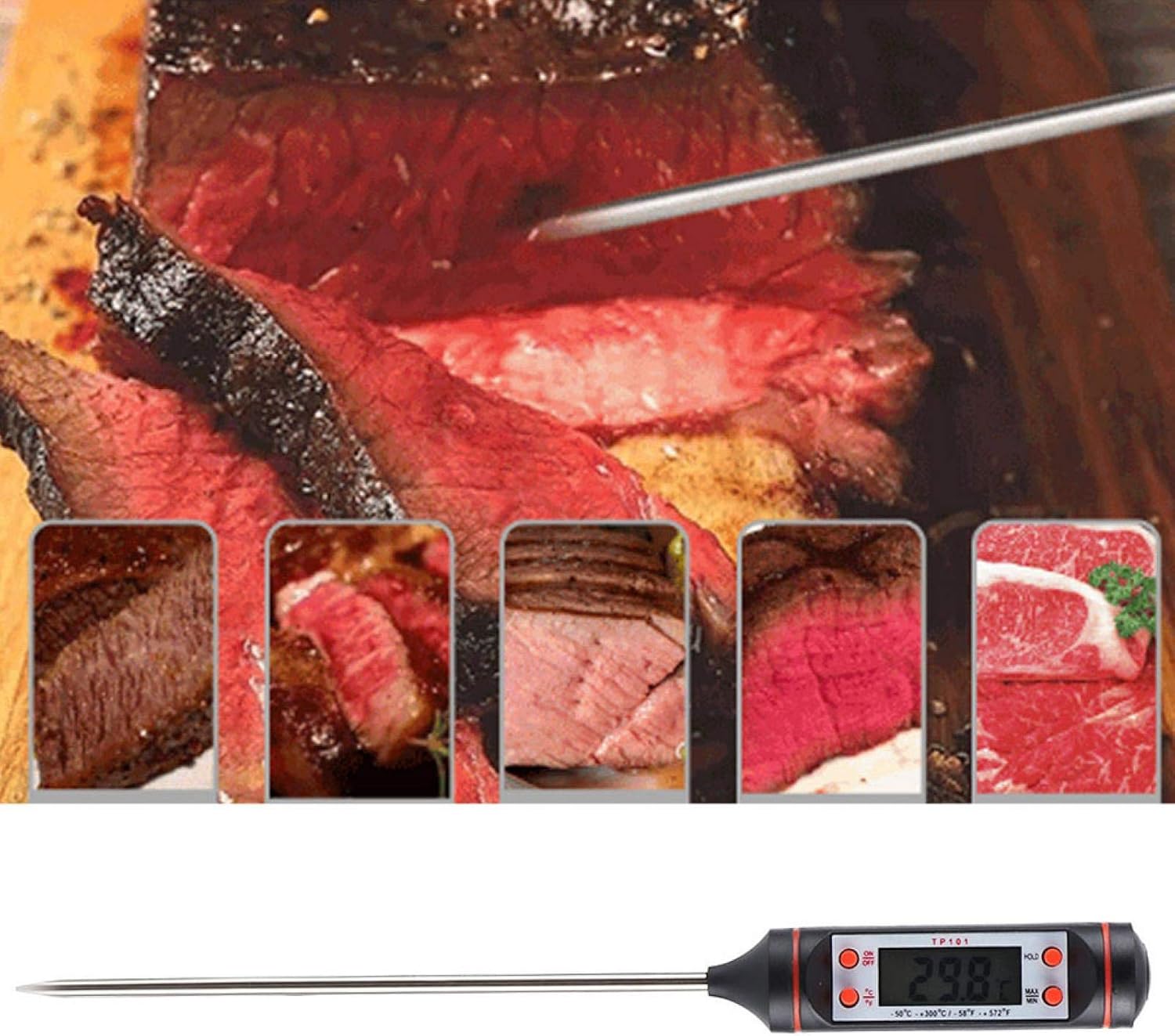 review Food Thermometer, Digital Food Thermometer Probe Cooking Meat Thermometer with Storage Box for BBQ Kitchen Tools