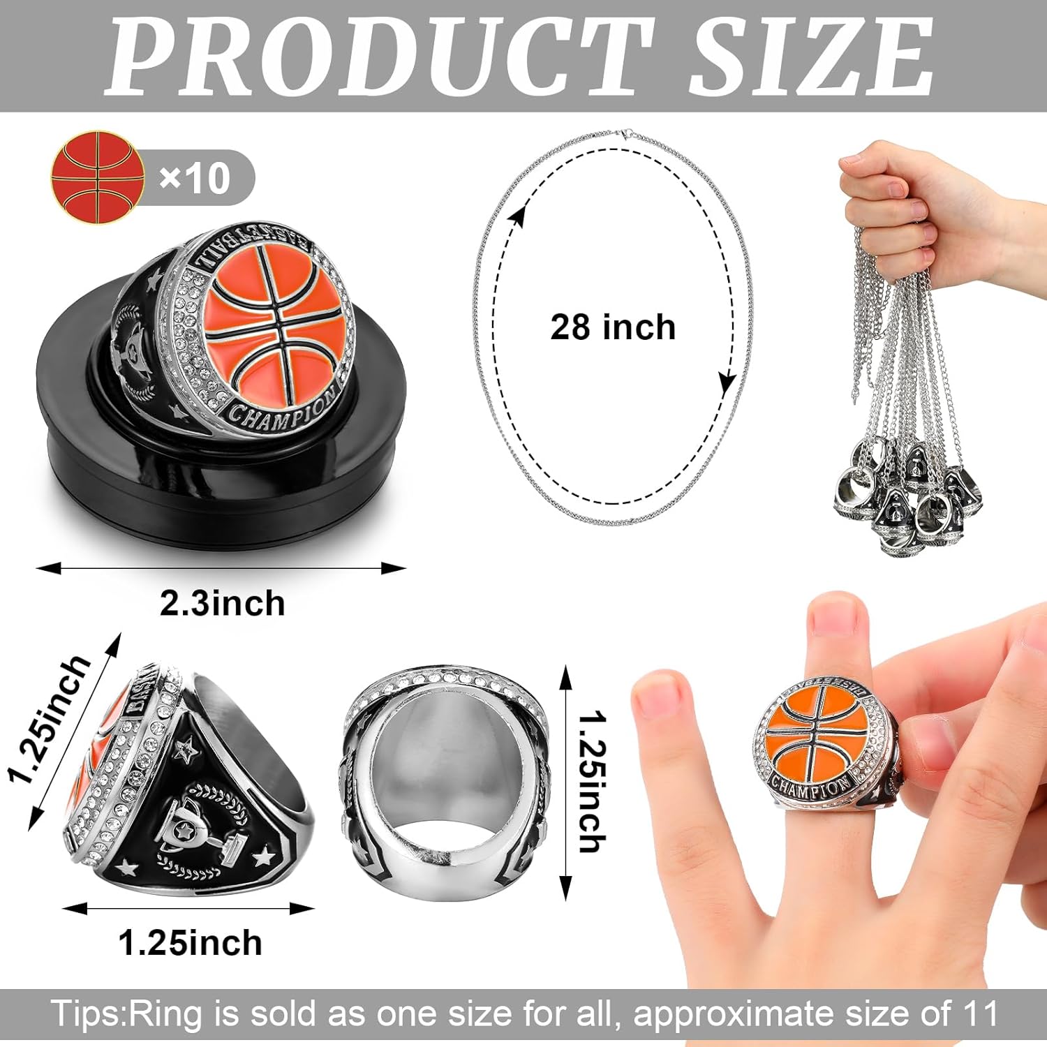 Highergo 10 Pcs Basketball Softball Baseball MVP Dancer Champion Trophy Ring with Display Stand Star Football Soccer Volleyball Golf Cheerleading Bowling Track Field