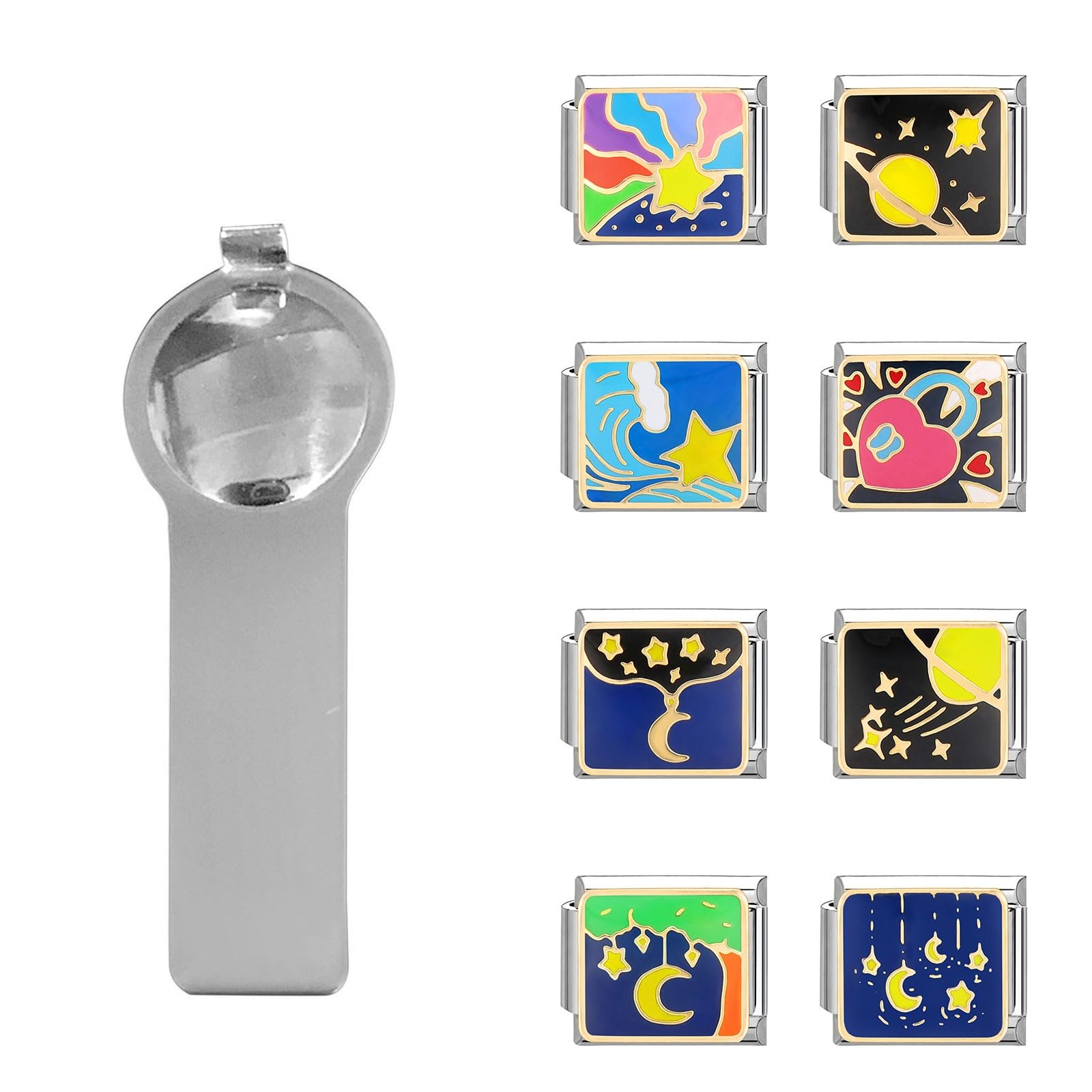 ITingstereItalian Charms Bracelet Sets with 8Pcs Charms and Opening Tools,9mm Italian Modular Charm Bracelet Link Handmade