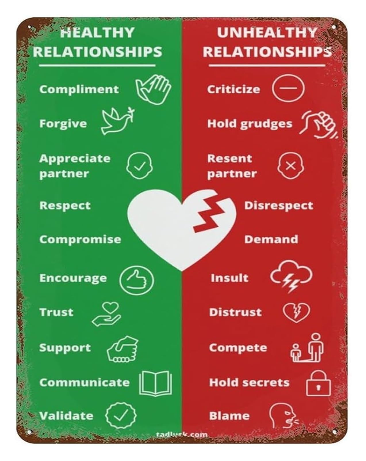 IDGTTLDF Sentimental Relationships Metal Sign Vintage Tin Painting Style Romantic Wall-Art Heartfelt Decor for Home Bedroom 8 X 12 inch