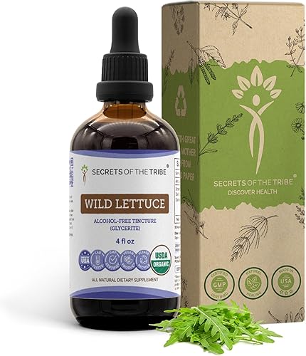 Secrets of the Tribe Tintura de lechuga silvestre Extracto sin alcohol, lechuga silvestre orgánica USDA (Lactuca virosa) hierba seca (4 onzas