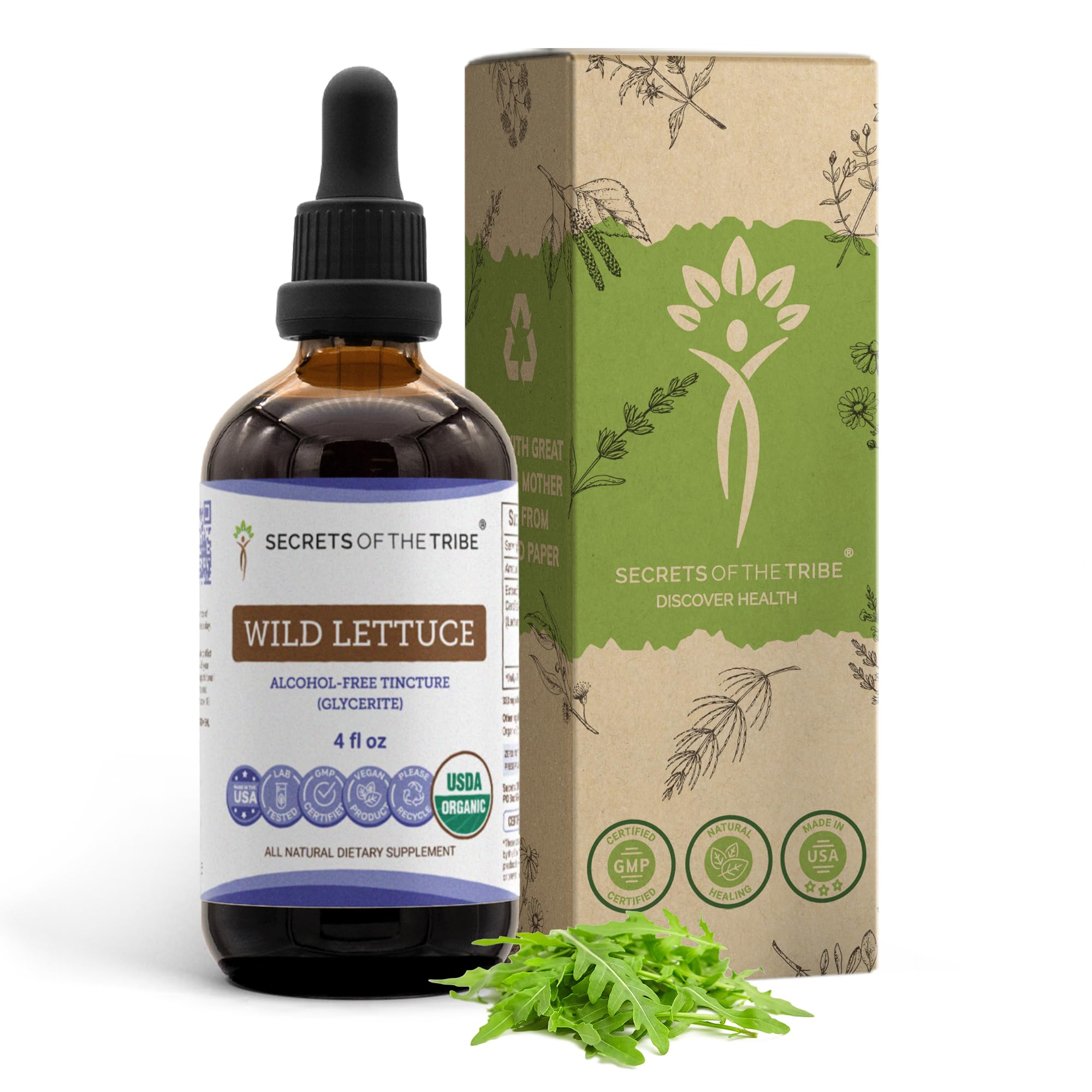 Secrets of the Tribe Wild Lettuce Tincture Alcohol-Free Extract, USDA Organic Wild Lettuce (Lactuca virosa) Dried Herb (4 FL OZ)