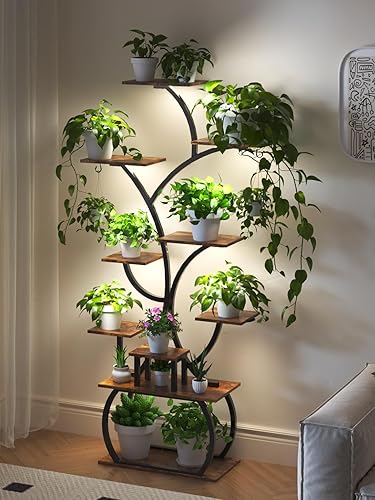 Miniatura 7 de VINGLI Soporte para plantas de 61 pulgadas de alto con luz de crecimiento, estante de plantas de interior de 10 niveles con tiras de luz LED,