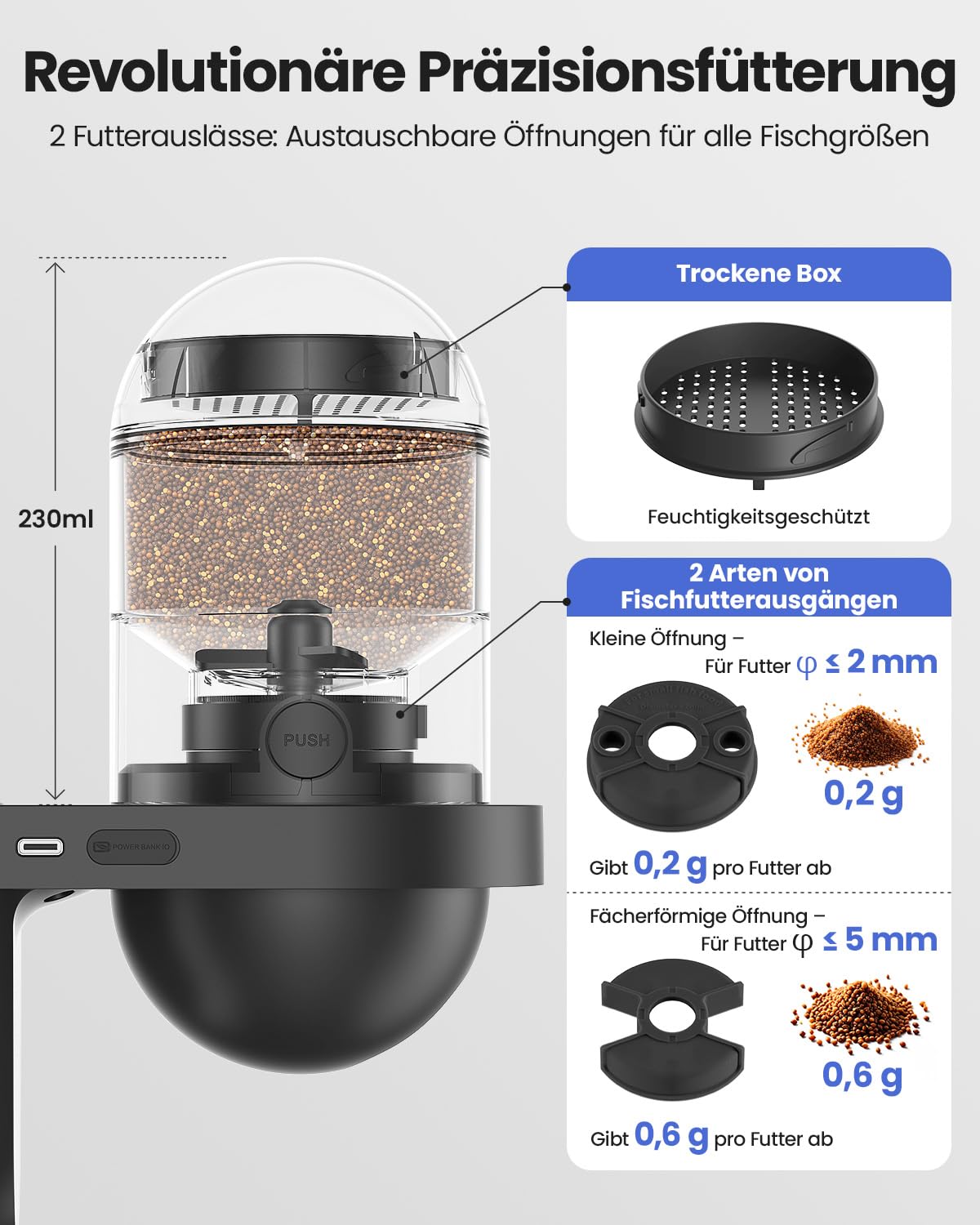 WiFi Futterautomat Aquarium mit Kamera, 2.4/5G WLAN App-Steuerung, Visual Smart Fischfutter Automat, 230ML Präzision Automatisierter Fischfutterspender, Tägliche/Urlaub Fütterung Aquarien