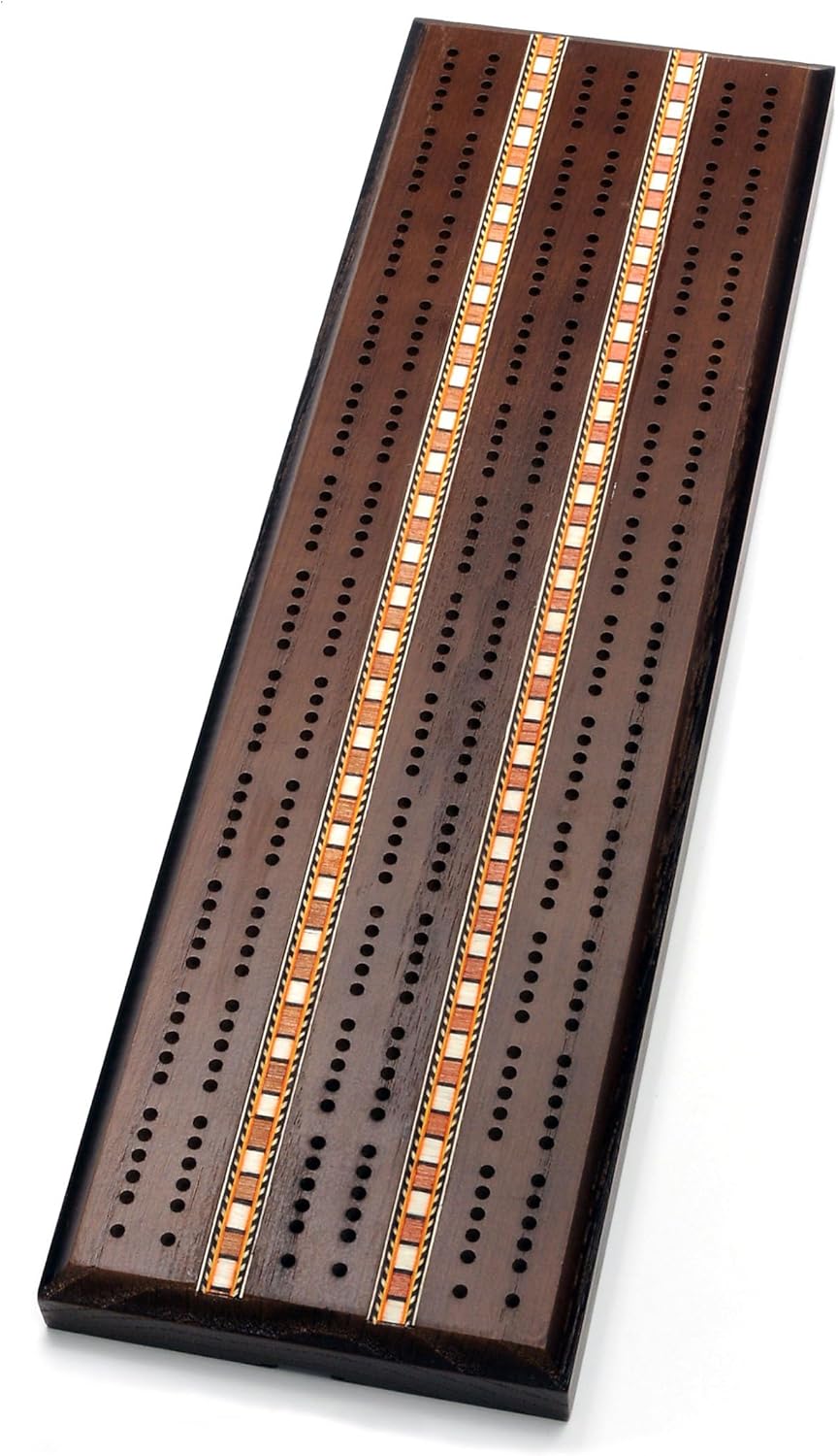 WE Games Classic Dark Oak Cribbage Board Set 3 Track Solid Wood Sprint Board with Metal Pegs, Family Games, Living Room Decor, Travel, Outdoor, Birthday Gifts, 2 Player, Cards