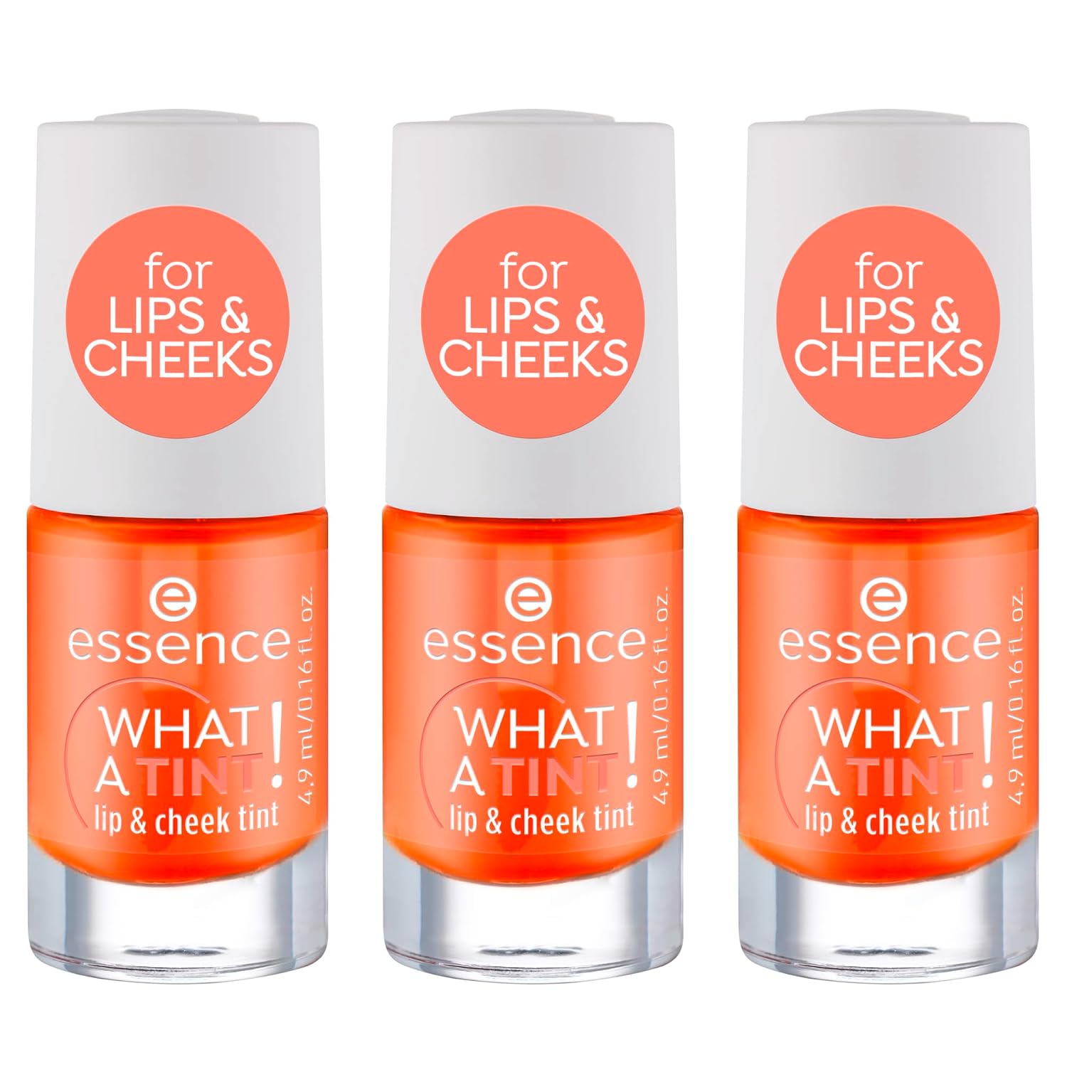 essence WHAT A TINT! lip & cheek ink blush no. 03 orange long-lasting instant result natural vegan oil-free paraben-free nanoparticles free pack of 3 3 x 4.9 ml