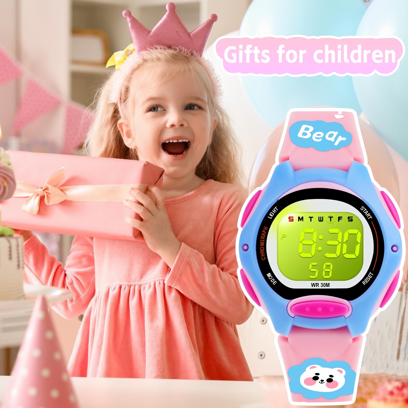 DTKID Reloj Digital para niños y niñas, 7 Colores, LED, Reloj de Pulsera para niños con Alarma, cronómetro, Fecha, Resistente al Agua, Impermeable, para Exteriores