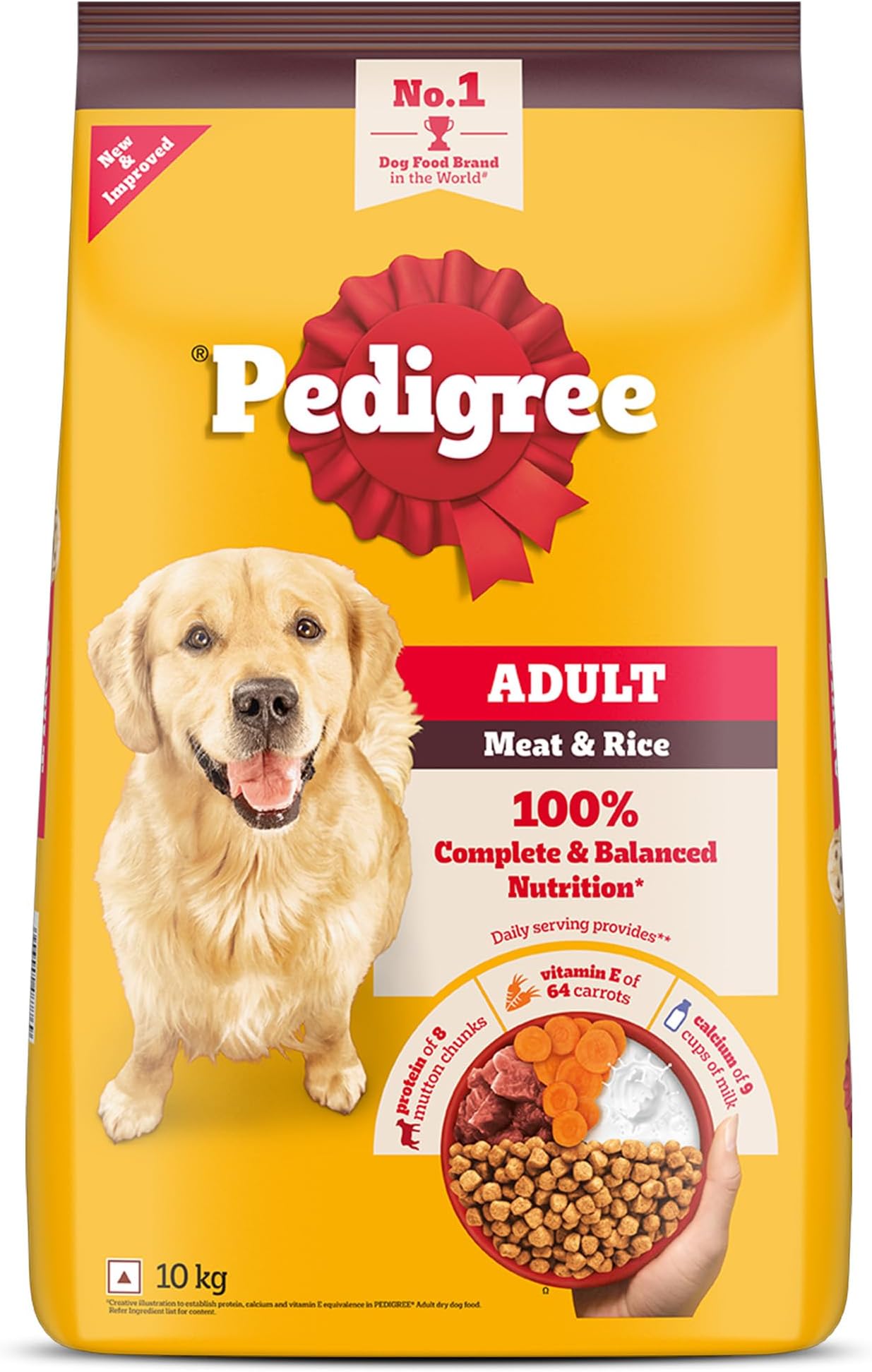 - Pedigree Adult Dry Dog Food, Meat & Rice, 10 kg, Contains 37 Essential Nutrients, 100% Complete & Balanced Food for Adult Dogs