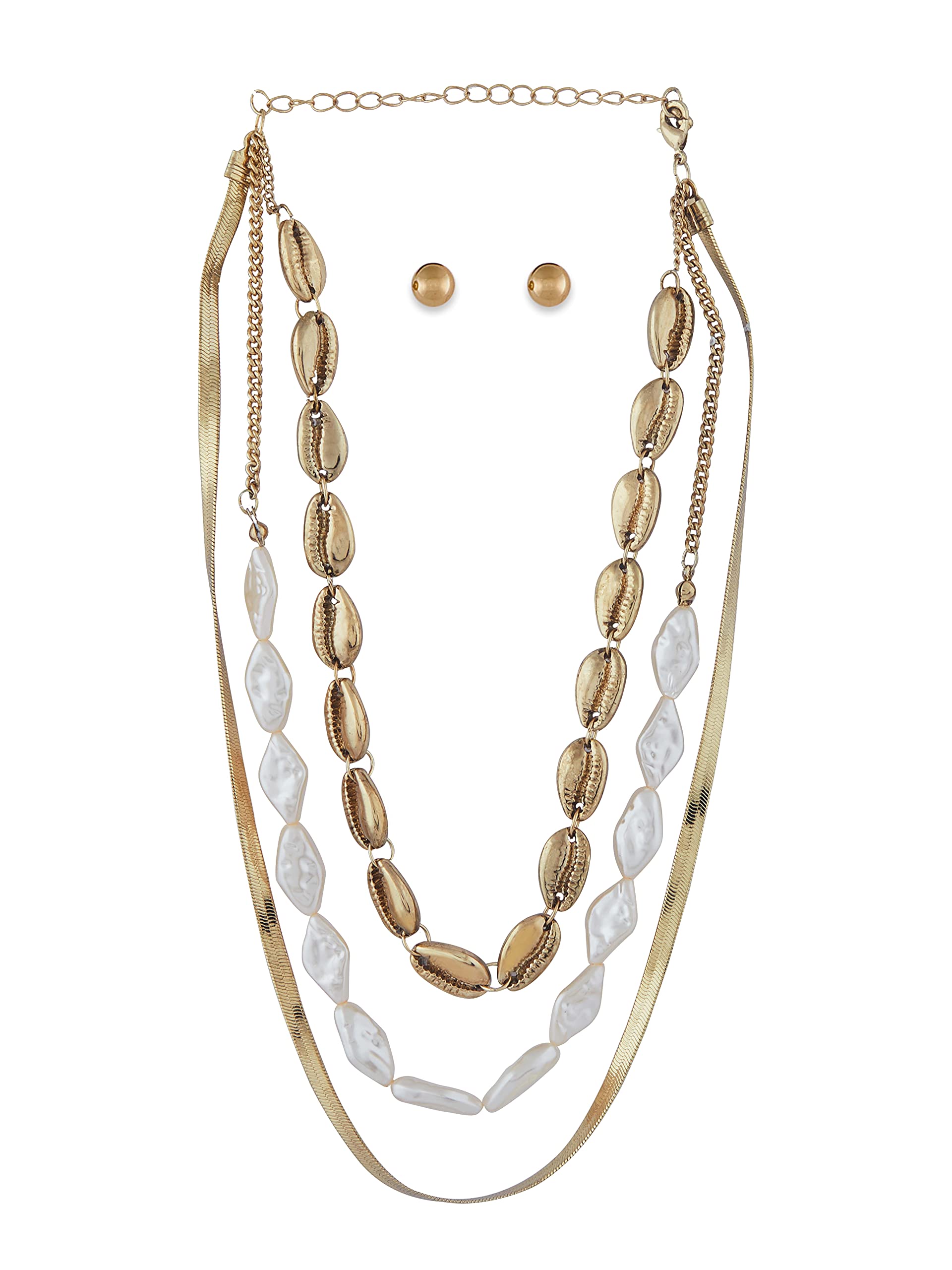 ZAVERI PEARLS Gold Tone Classy Cowrie Sell & Pearls Contemporary Layered Necklace & Studs Earring Set For Women-ZPFK17698 (B0CXTGWWZ6) Amazon Price History, Amazon Price Tracker