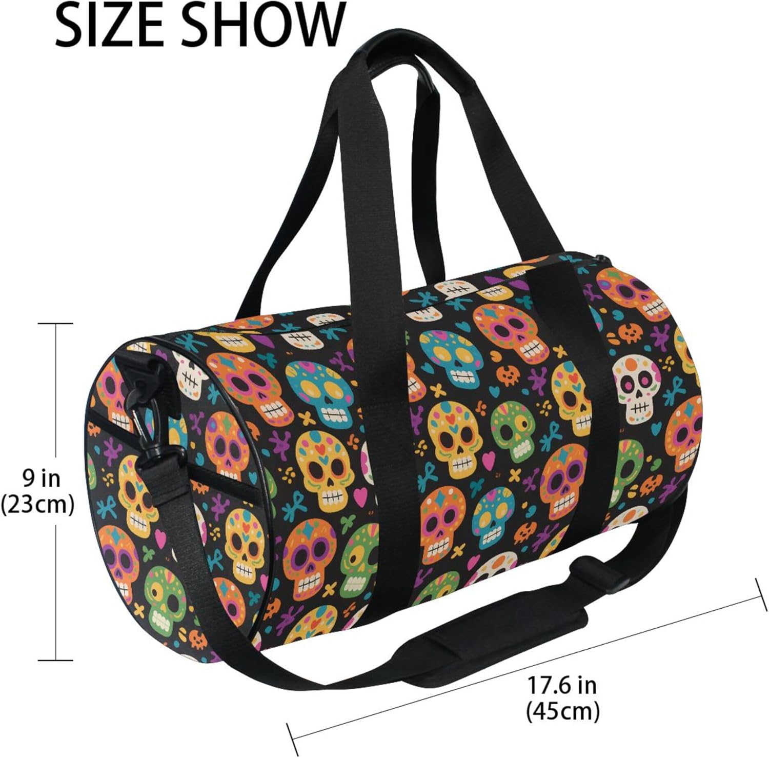 MNSRUU Sports Duffel Bags, Skull Black Athletic Gym Bag Overnight Workout Travel Tote Luggage for Men Women Yoga
