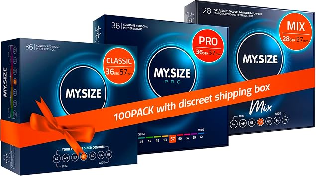 MY.SIZE 100 Condoms 57 mm Megaset Classic+Mix+Pro I Size 1 I Economical 100-piece Packet I Extra Thin Premium Condoms I Very Thin Sensitive I Wall Thin