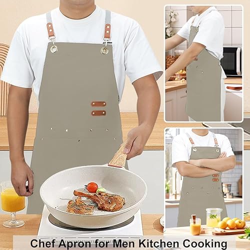 Miniatura 2 de Cross Back Apron for Women Men with Large Pockets Chef Apron for Cooking Canvas Waterproof Kitchen Aprons, M-XXL