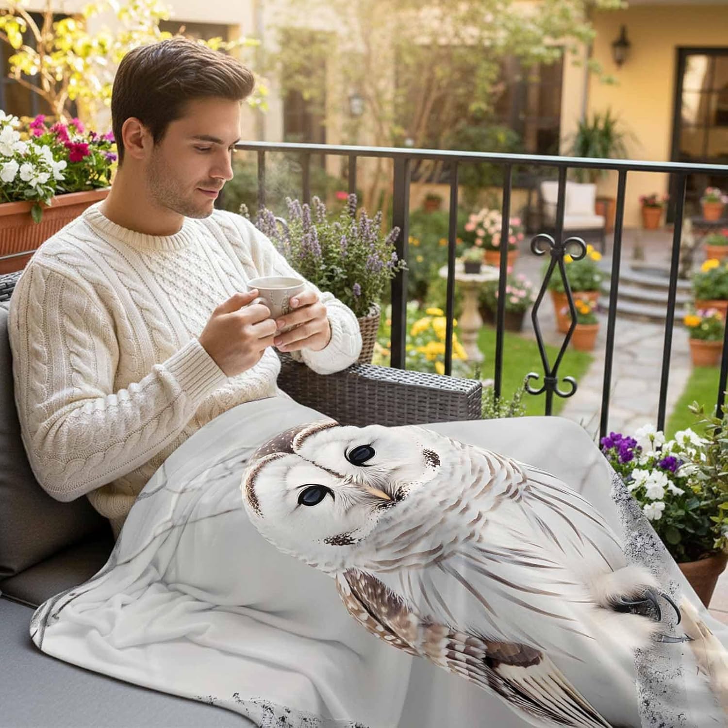 Ultra Soft Flannel Fleece Bed Blanket Cute White Owl Perch On Tree Branch Throw Blanket All Season Warm Fuzzy Light Weight Cozy Plush Blankets for Living Room/Bedroom 40 x 50 inches - Image 5