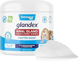 Vetnique Glandex Medicated Dog Butt Wipes or Spray for Dog Scooting - Topical Anti Itch Skin Relief for Soothing Inflamed Anal Glands in Dogs & Cats - Fast Acting Formula 50ct (50ct Wipes)