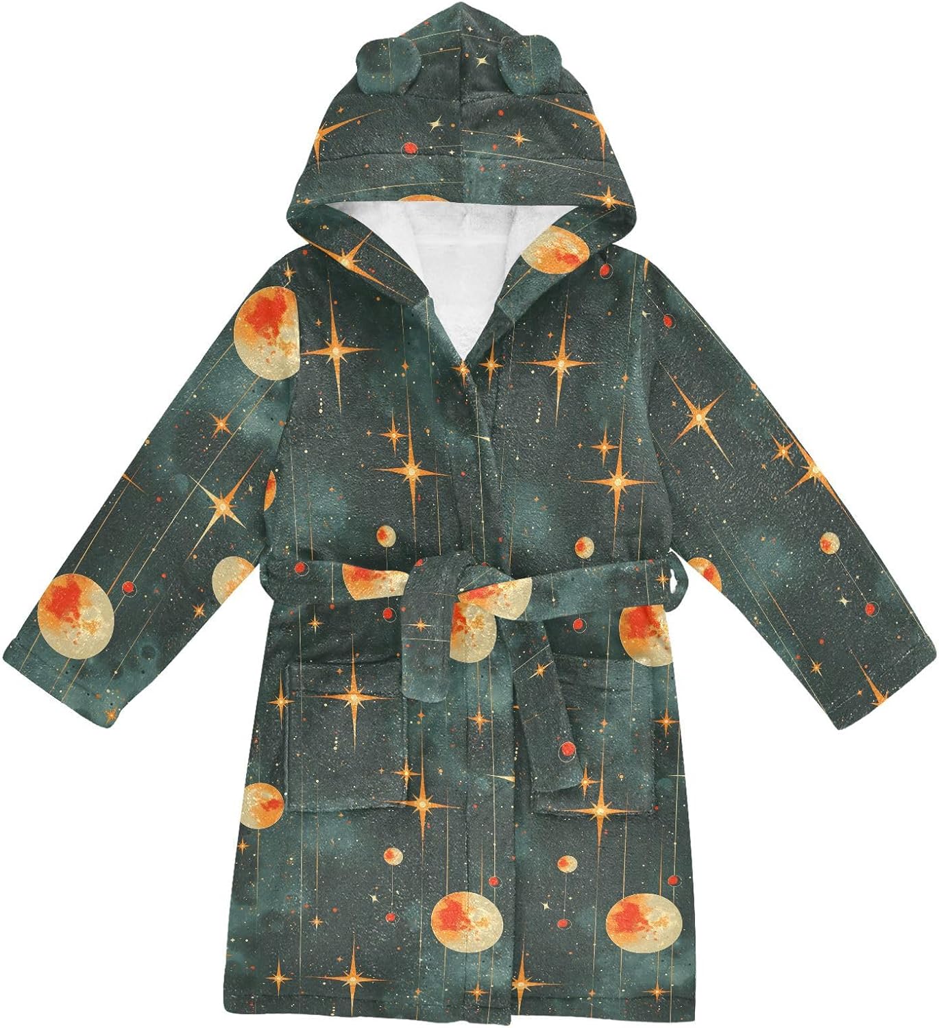 senya Watercolor Gradient Moon Toddler Hooded Bathrobe Kids Soft Plush Bath Towel Robes for Boys Girls 2-12 Years