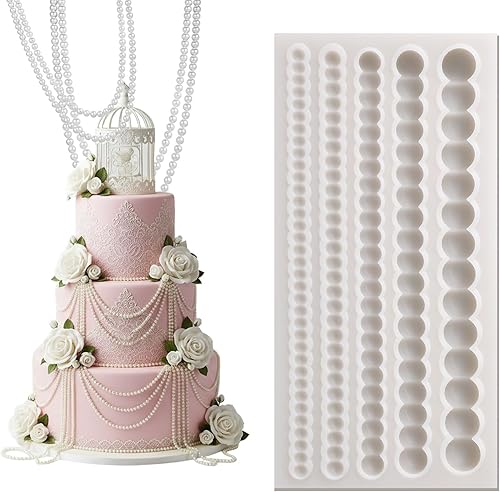 Moldes de fondant de perlas para decoración de pasteles, cadena de perlas hemisféricas, decoración de bordes de perlas de silicona, molde de fondant