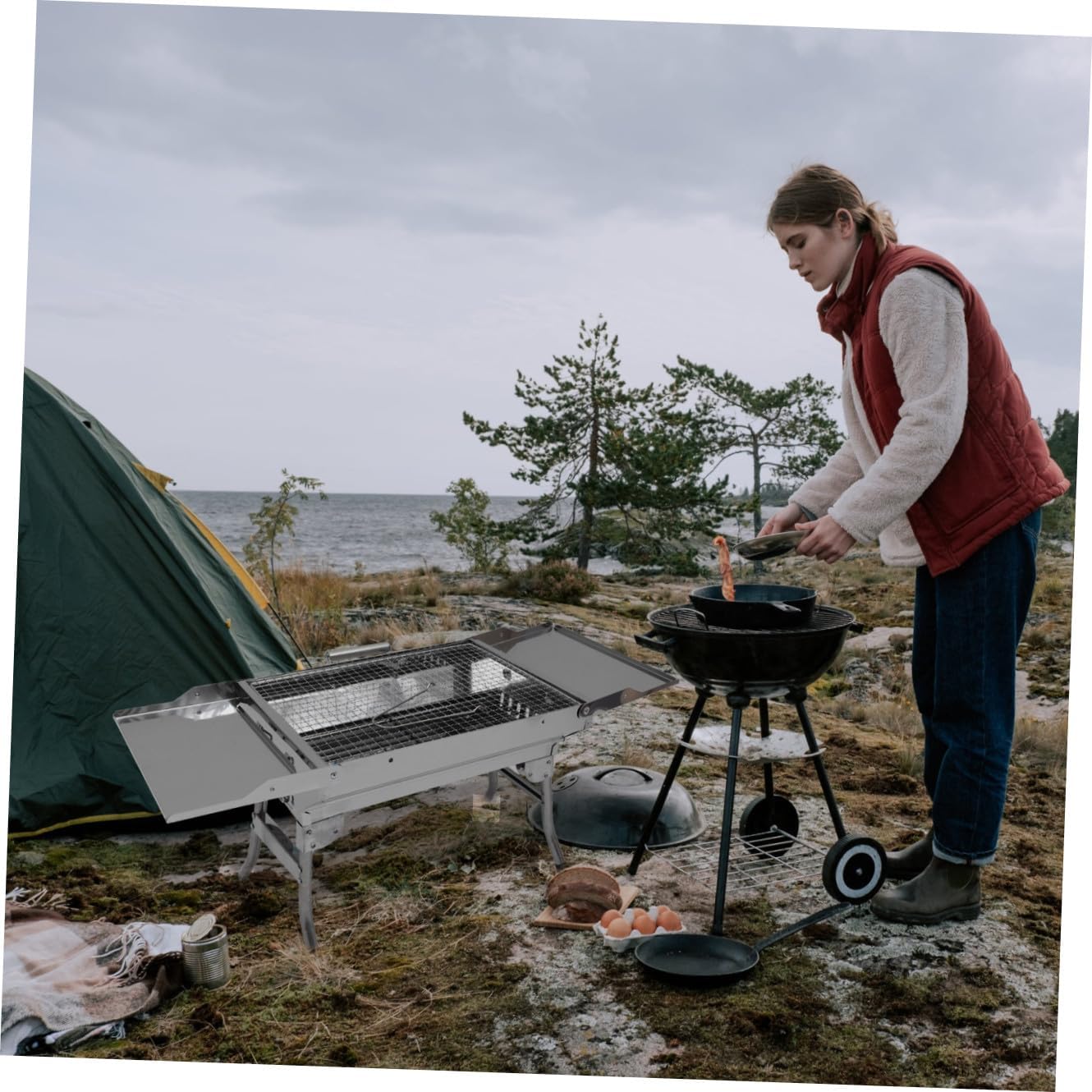 Outdoor Bbq Rack Stainless Steel Grill Folding Grill Easy to Use for Camping