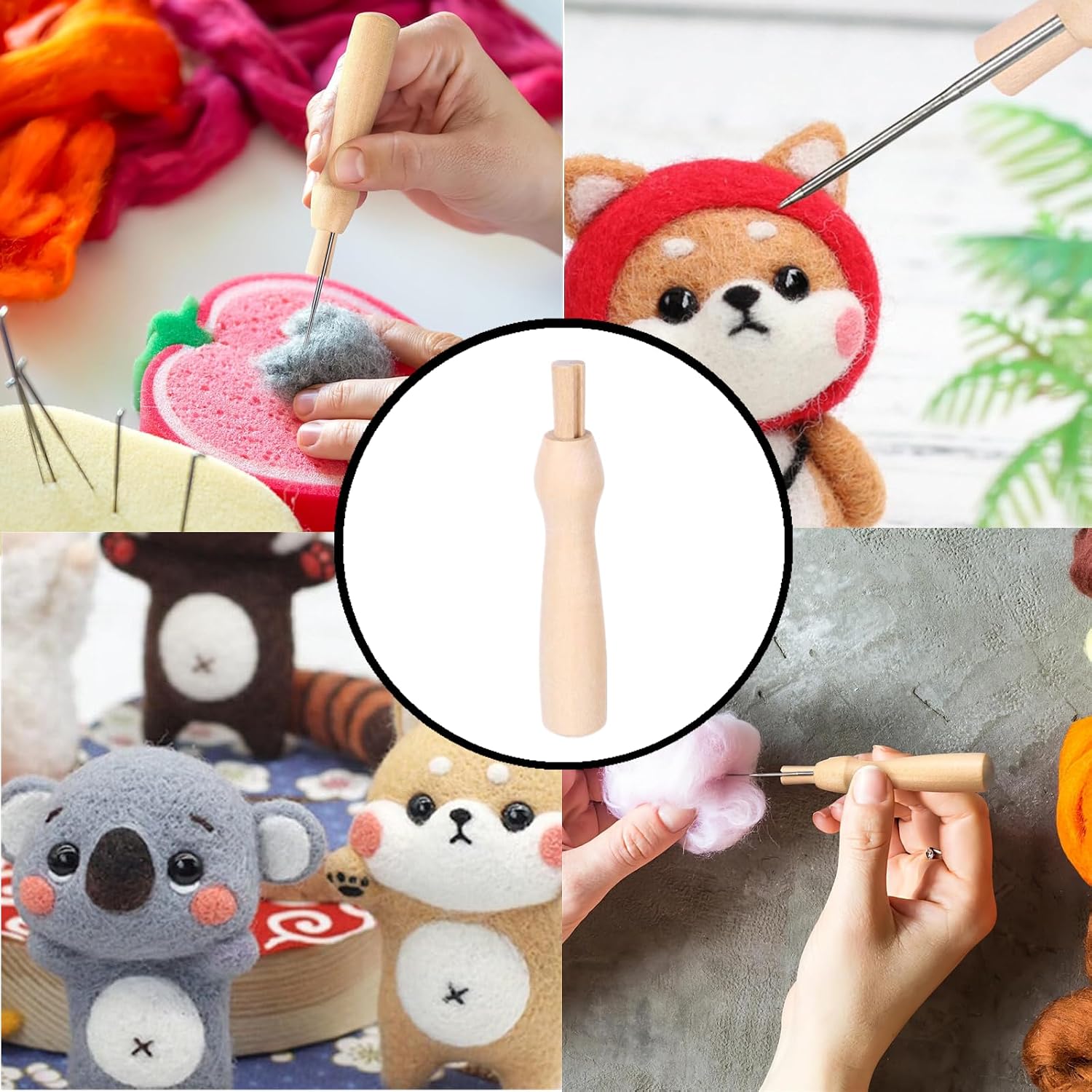 10 PCS Wooden Poking Felting Needle Pen Needle Felting Tools Punch Needle Holder Felting Needle Holder Cross Stitch Felting Needle Handles