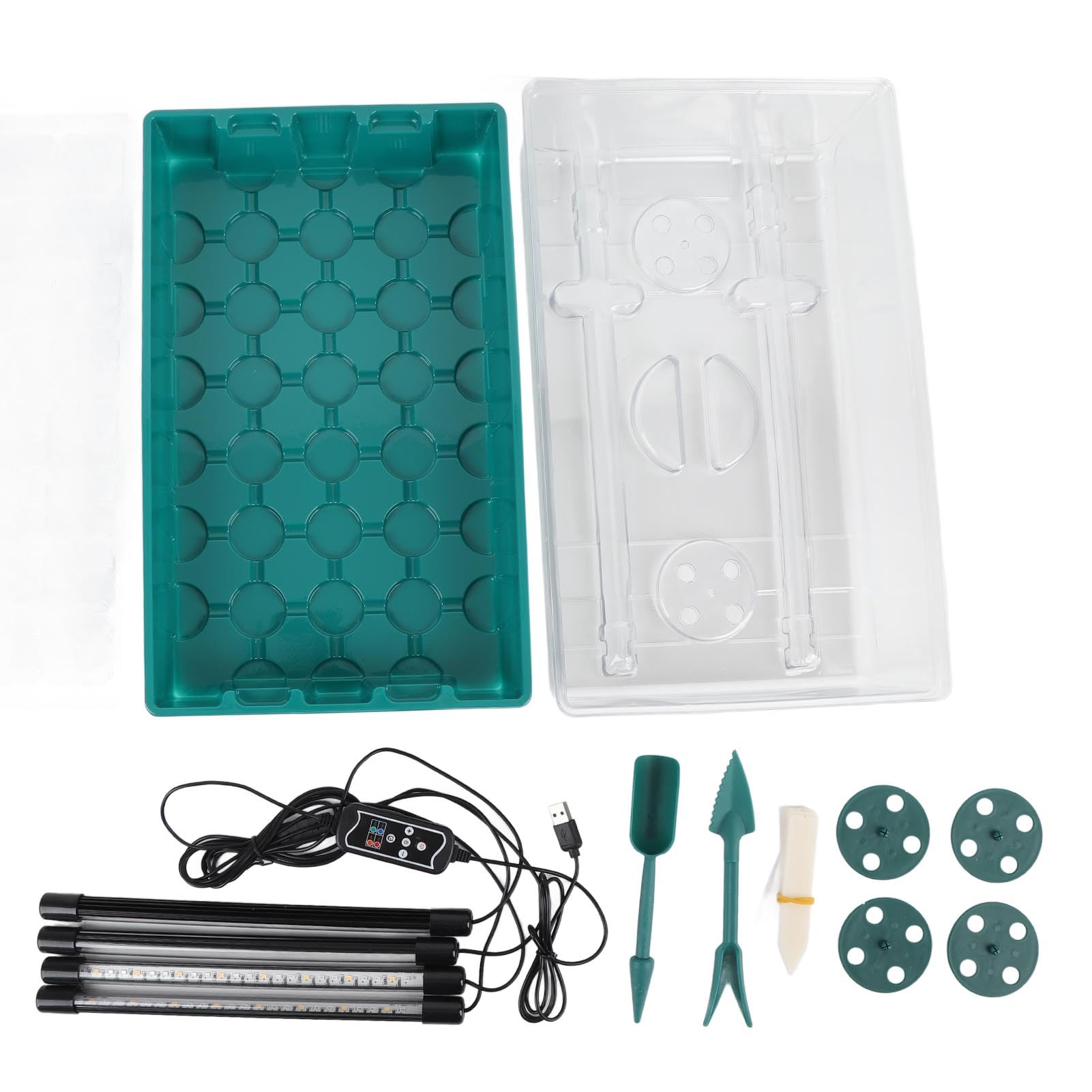 Pflanzen-Starter-Tablett, Anzucht-Pflanzen-Gewächshaus-Zuchtset mit 4 Röhren-Wachstumslichtern, USB-Anschluss, Pflanzenkeimungs-Tabletts, 40 Zellen pro Tablett