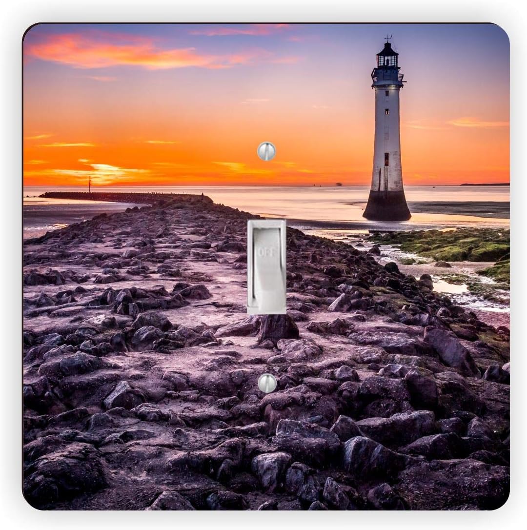 Lighthouse on Orange Sunset - Double Rocker Light Switch Cover - Double Rocker Switch Plate