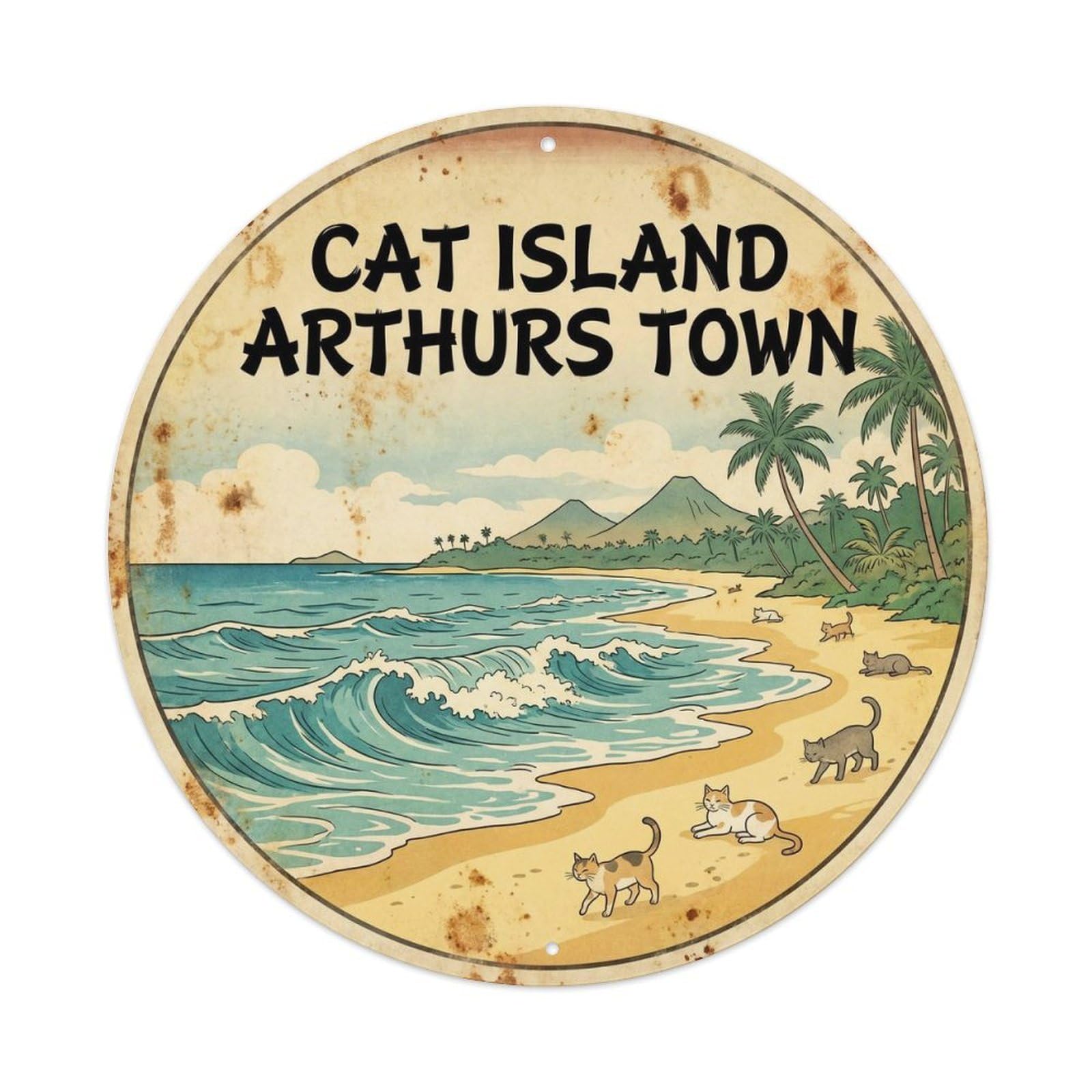 Cat Island Arthur Town Caribbean Ink Illustration Metal Tin Sign